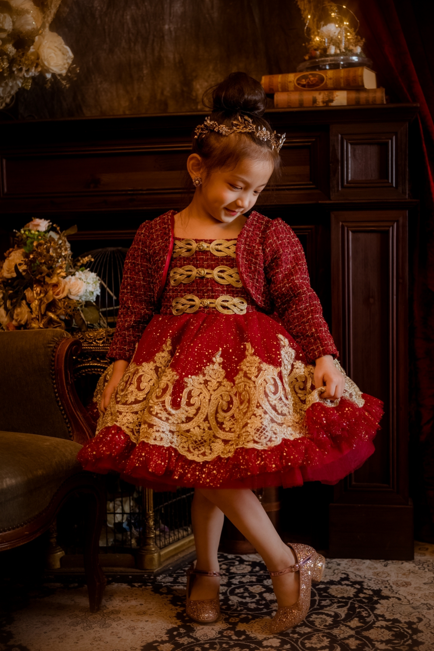 Wine Red Nutcracker Set (Dress + Jacket)
