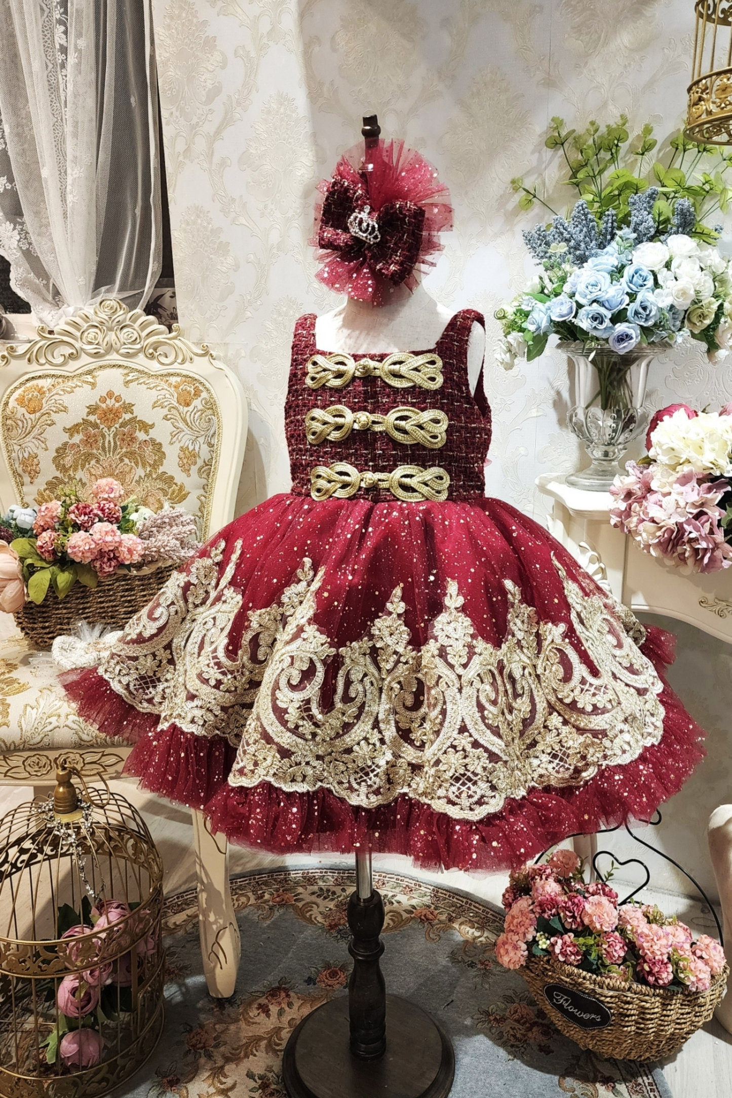 Wine Red Nutcracker Set (Dress + Jacket)