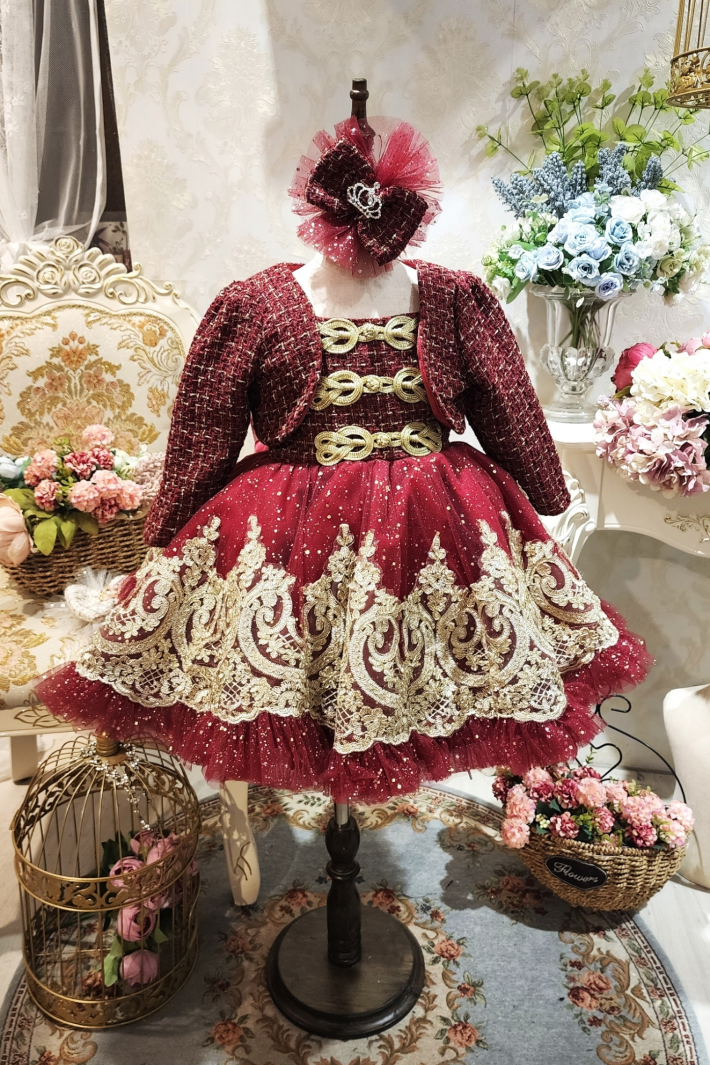 Wine Red Nutcracker Set (Dress + Jacket)