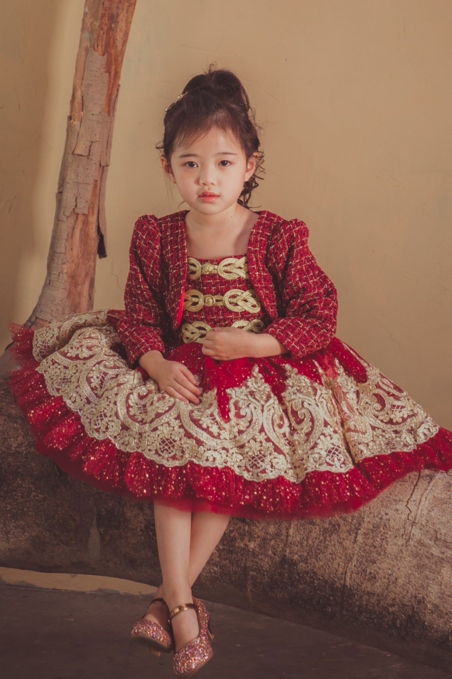 Wine Red Nutcracker Set (Dress + Jacket)