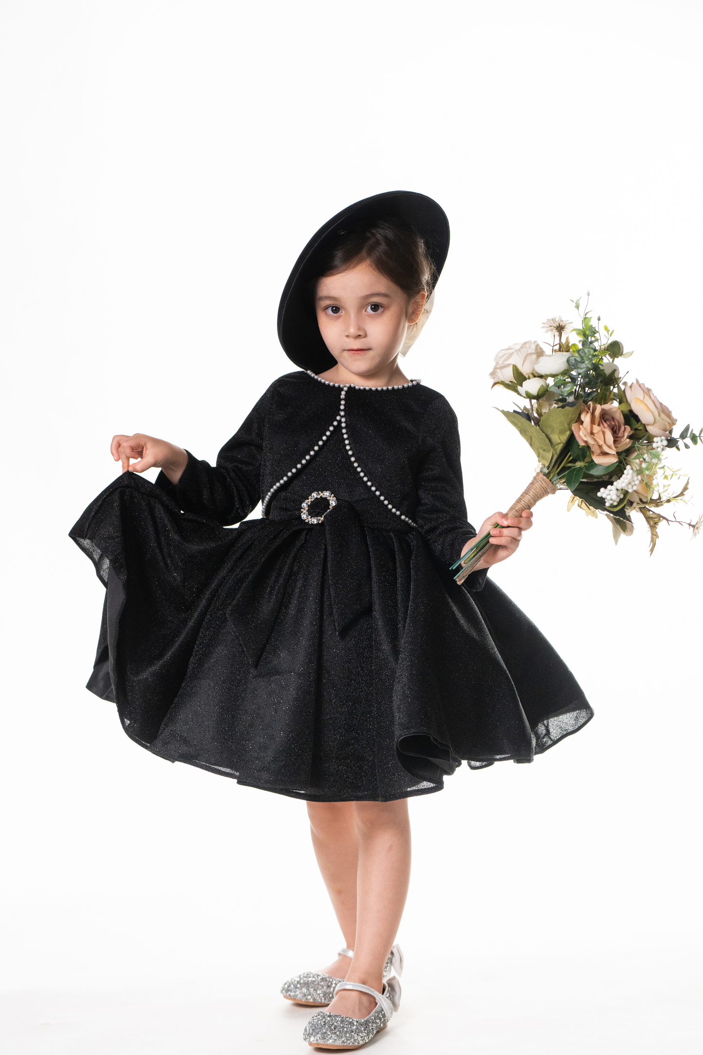 Little Audrey Black Lurex Dress with Cropped Jacket