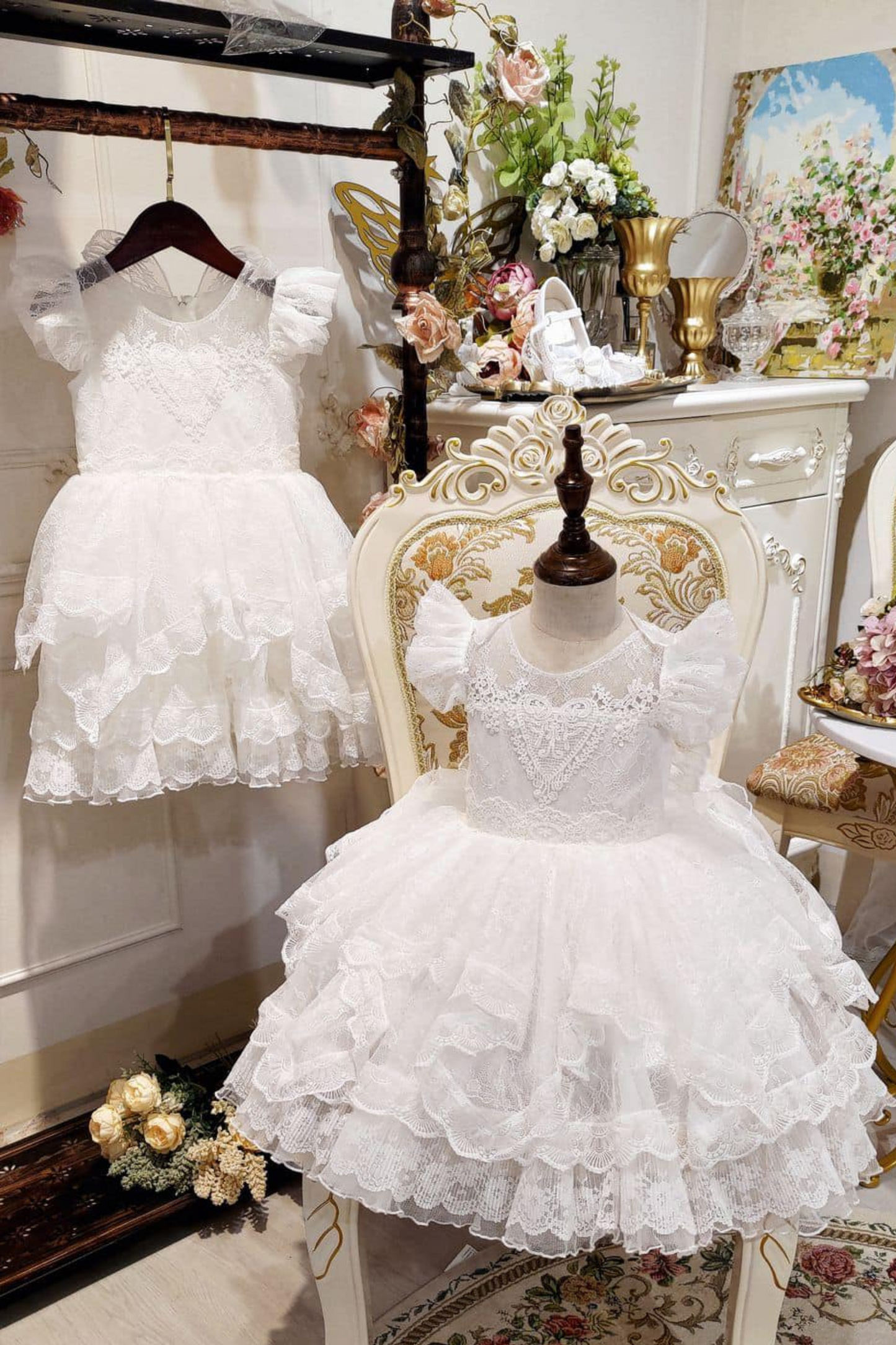 Winged Cupid Angel Lace Dress (Pink)
