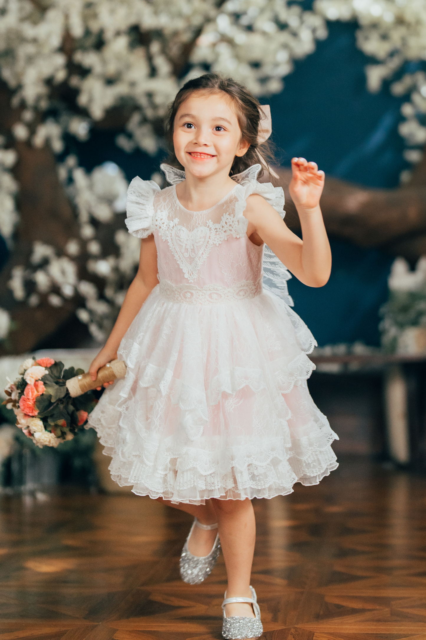 Winged Cupid Angel Lace Dress (Pink)
