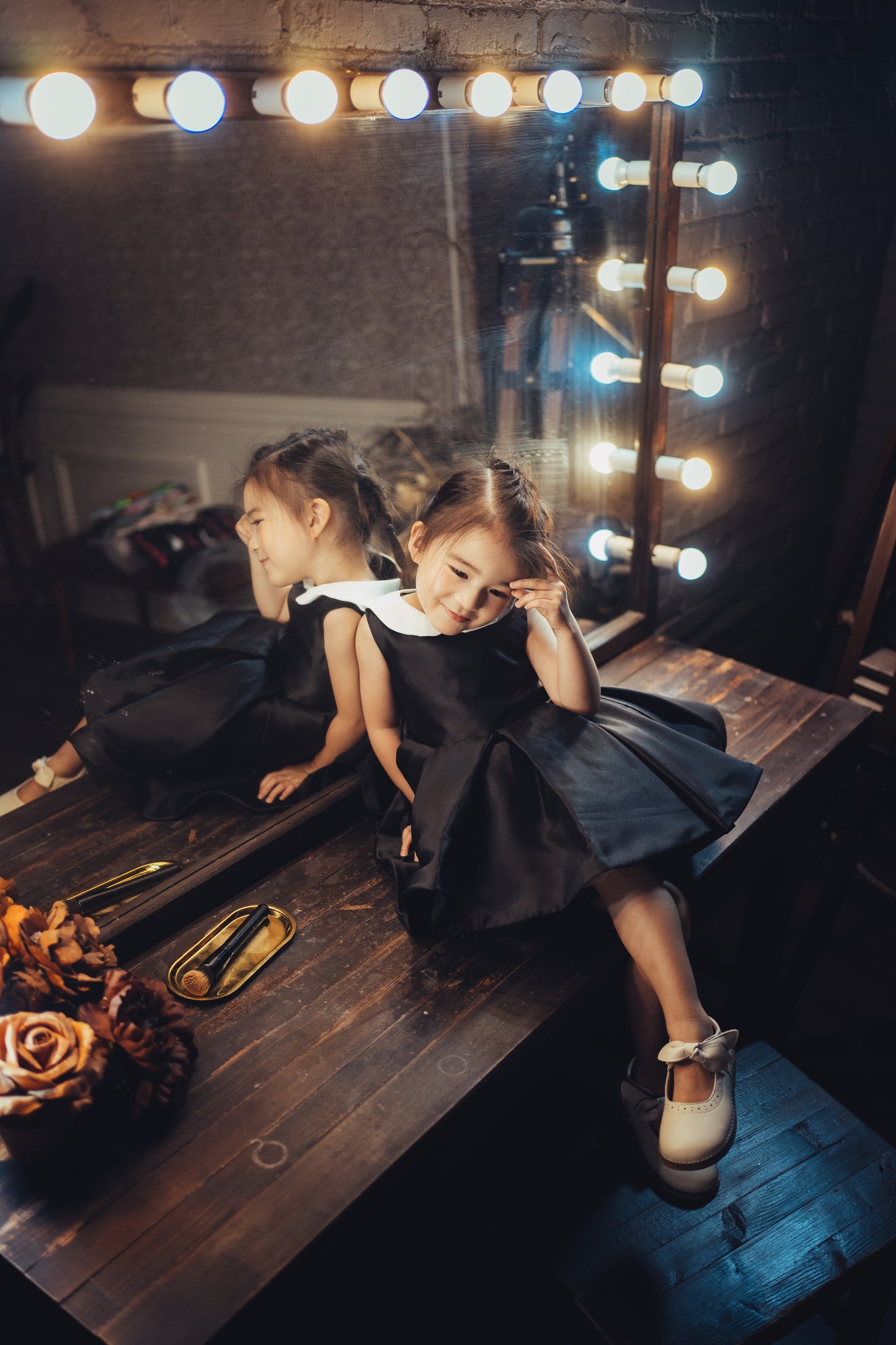 Black Audrey Dress with White Collar