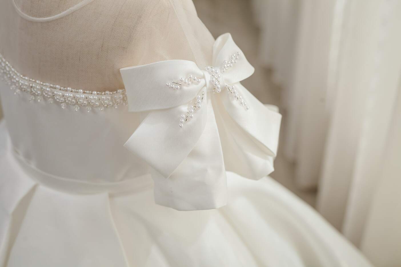 Sophia White Bow Satin Dress