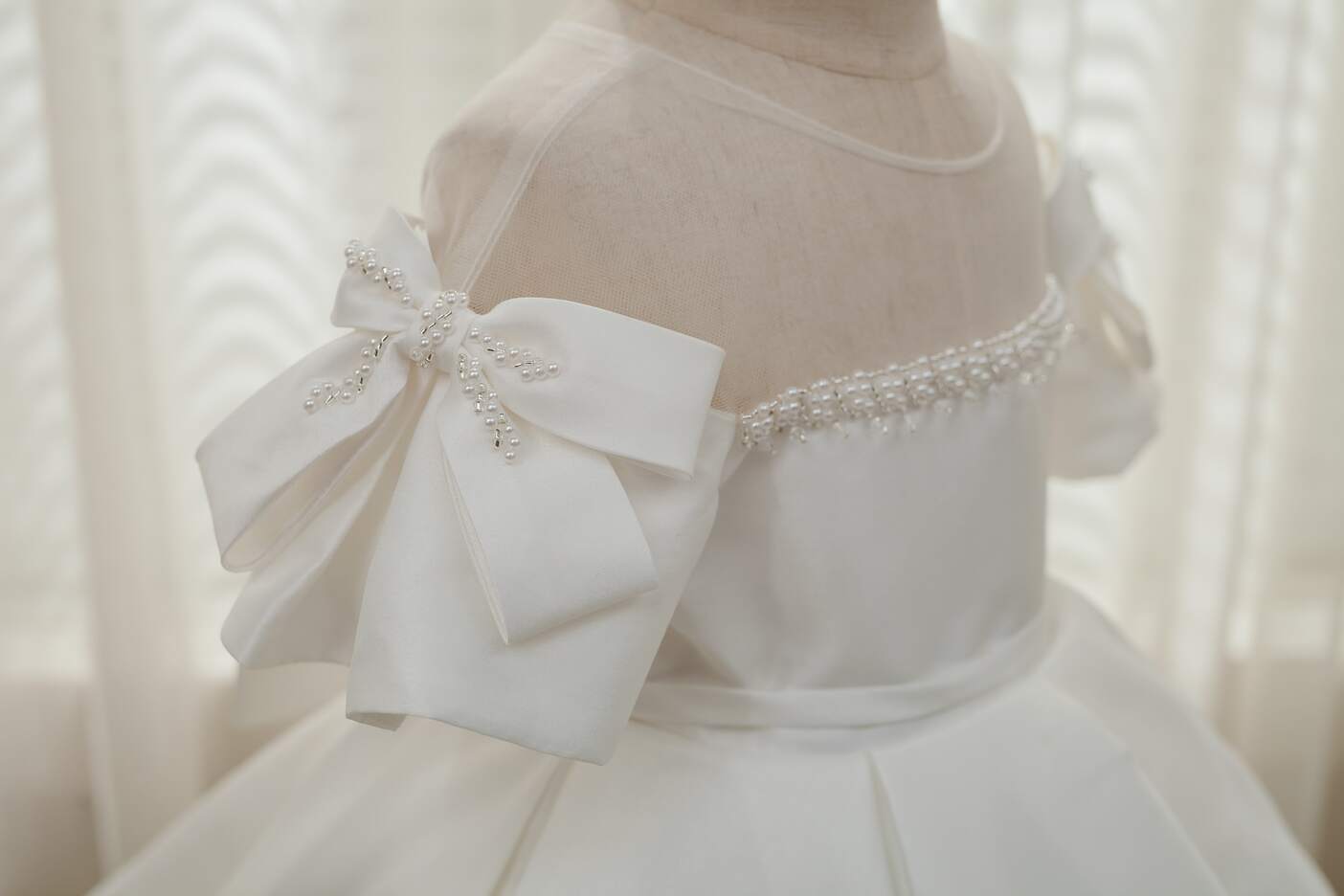 Sophia White Bow Satin Dress