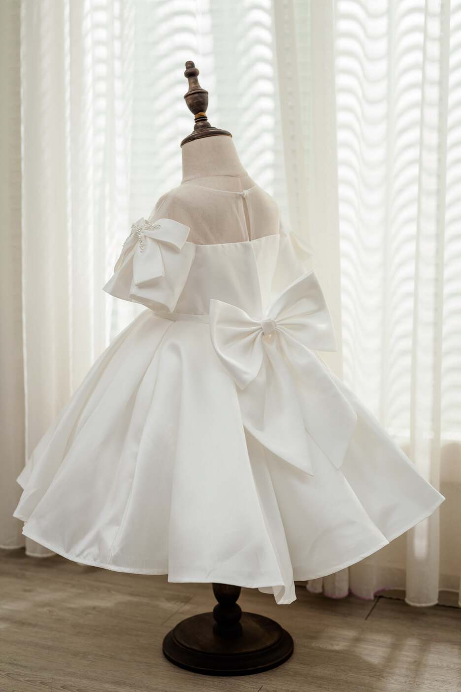 Sophia White Bow Satin Dress