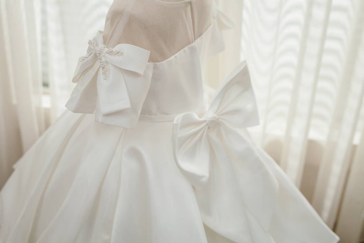Sophia White Bow Satin Dress