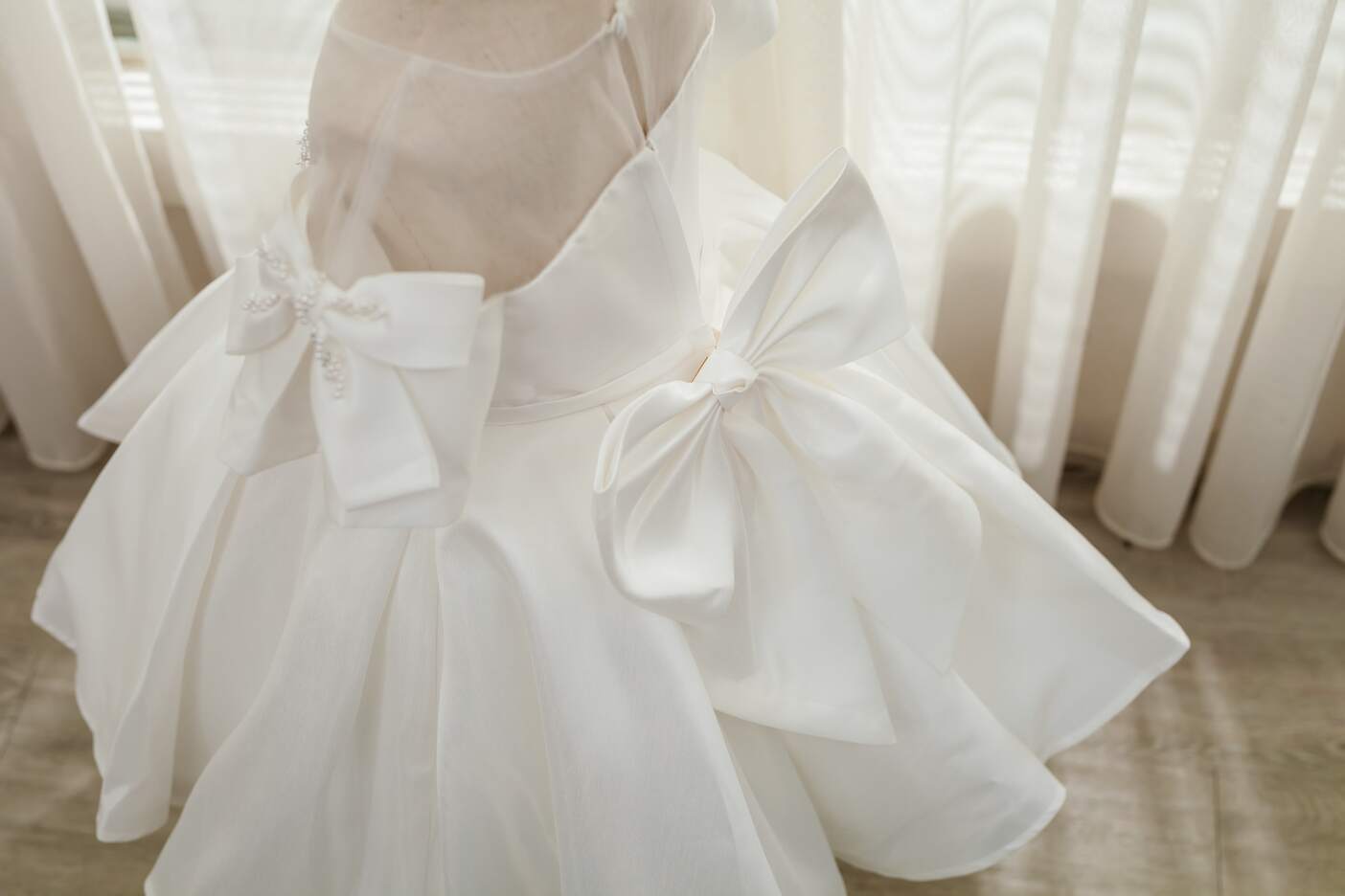Sophia White Bow Satin Dress