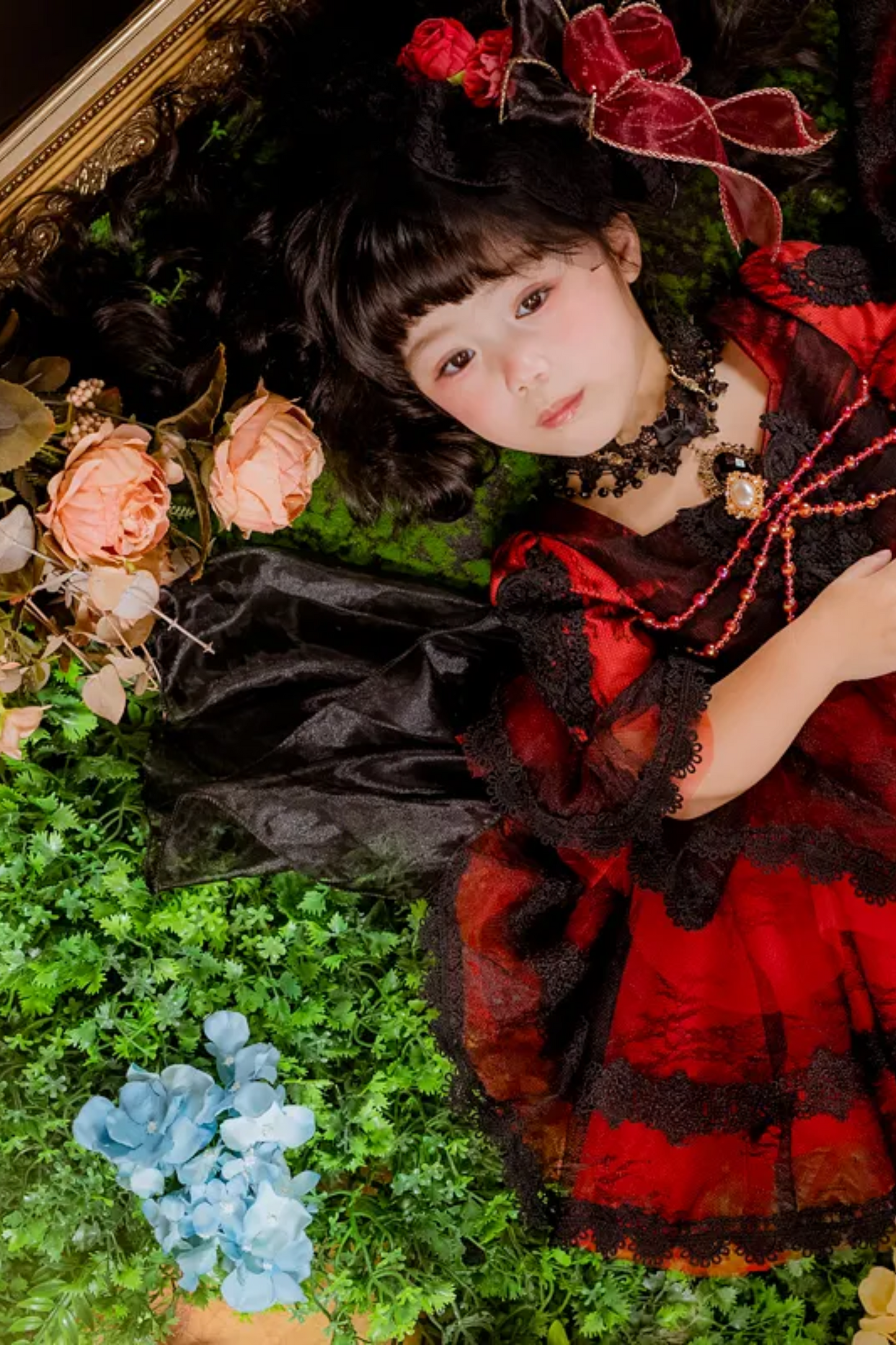 Poker Queen of Hearts~Red and Black Quarter Sleeves/ Puff Sleeves Dress~