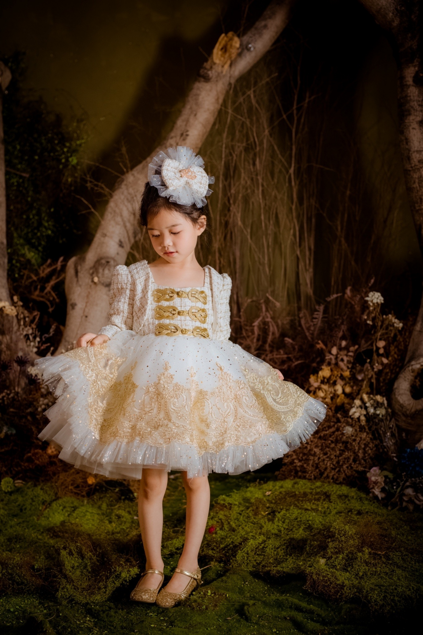 Wine Nutcracker Lurex Tweed & Glittery Mesh Headpiece