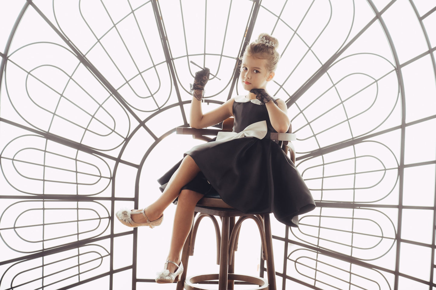 Black Audrey Dress with White Collar