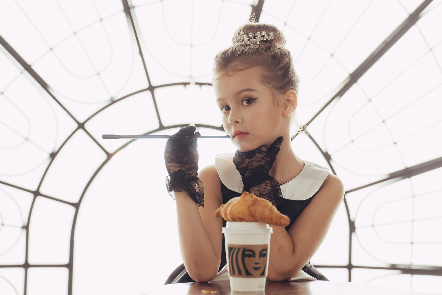 Black Audrey Dress with White Collar