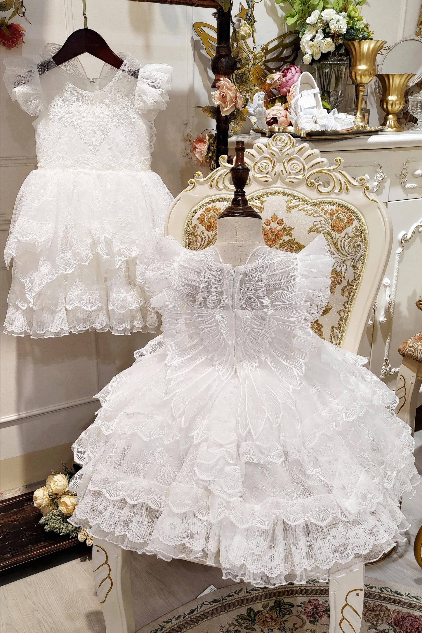 Winged Cupid Angel Lace Dress (Pink)