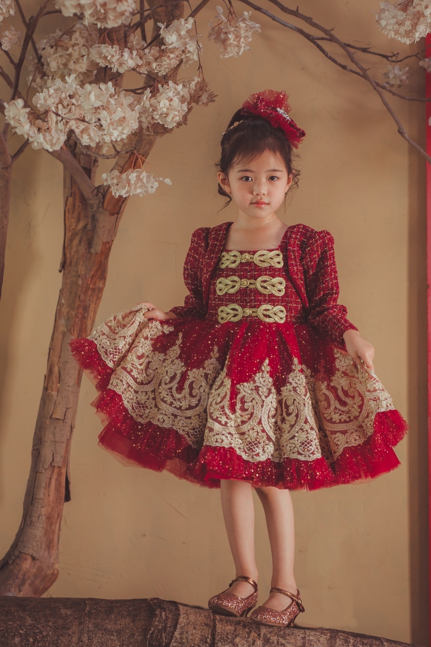 Wine Red Nutcracker Set (Dress + Jacket)