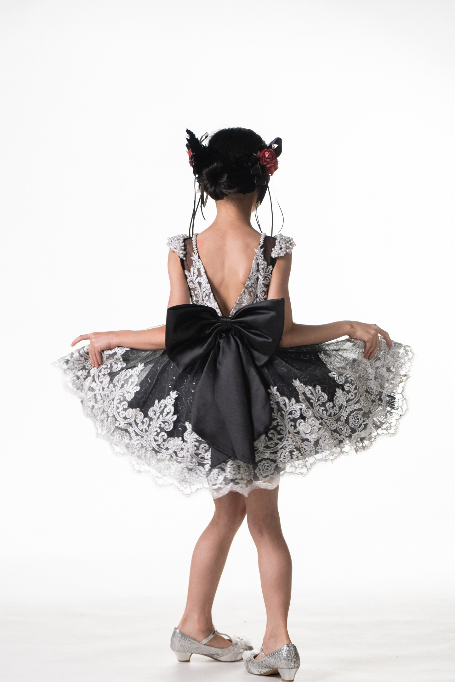 Black Swan - Black & Silver Lace Dress