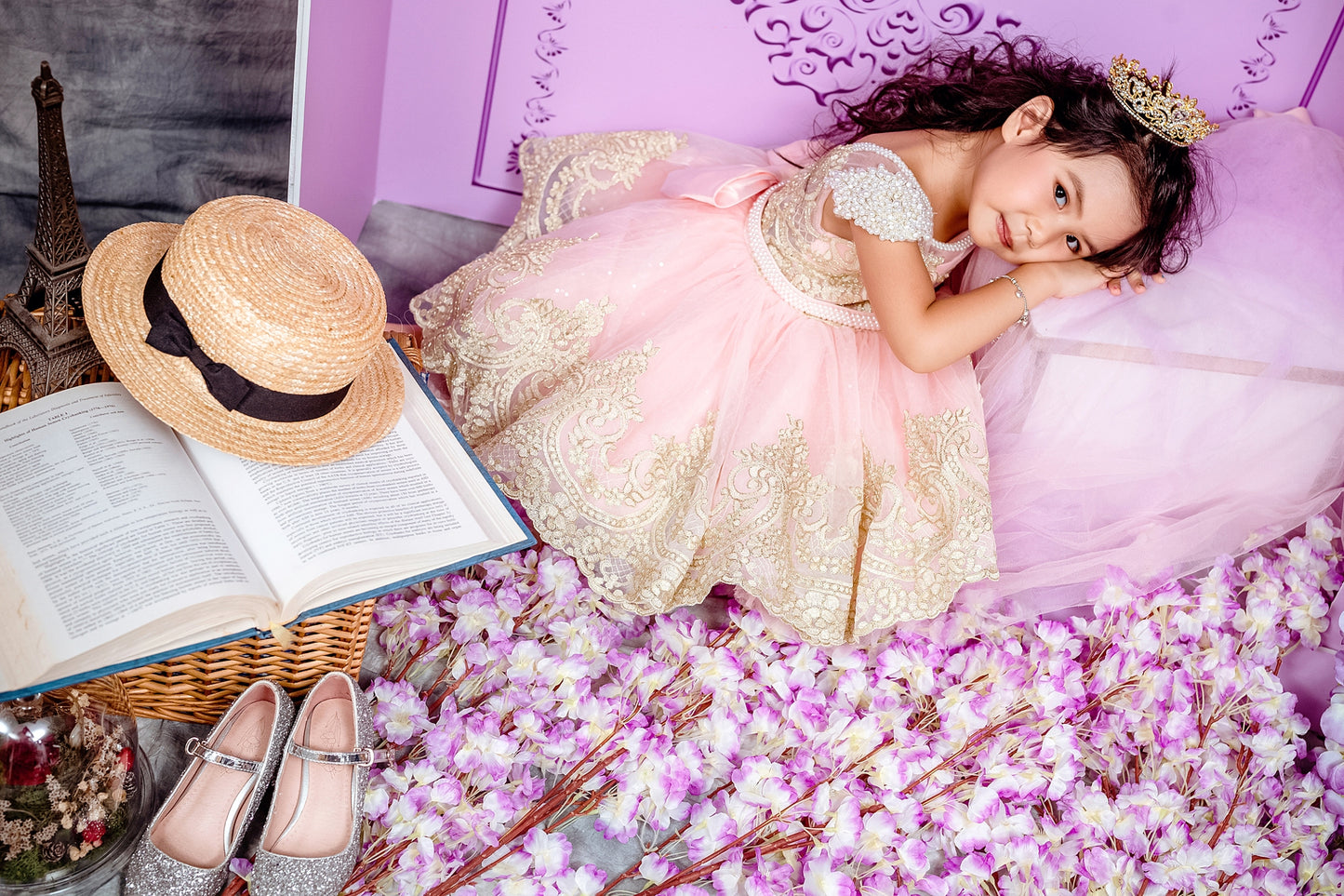 Pink Swan Rococo Gold Lace Dress