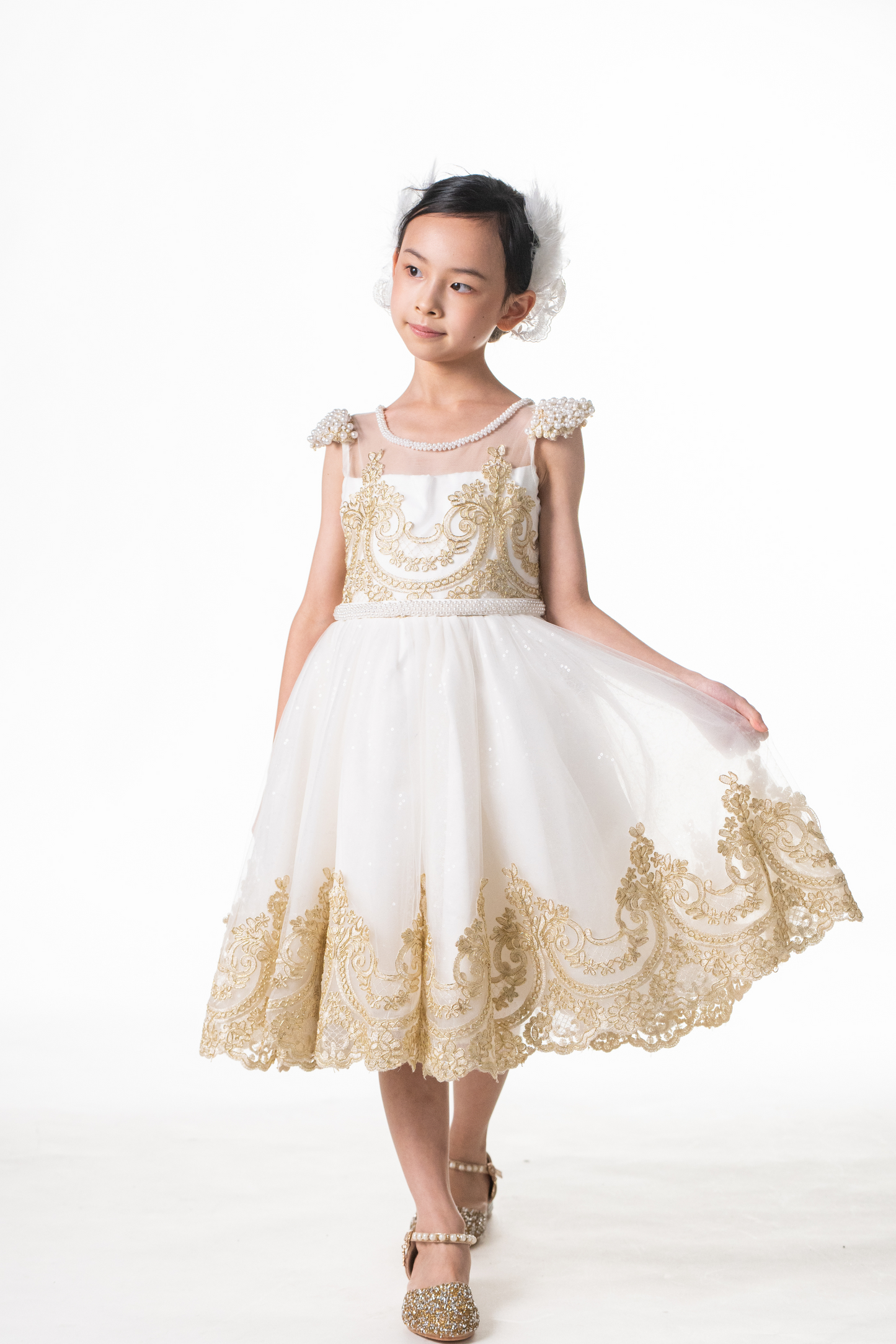 White Swan Gold Lace Dress