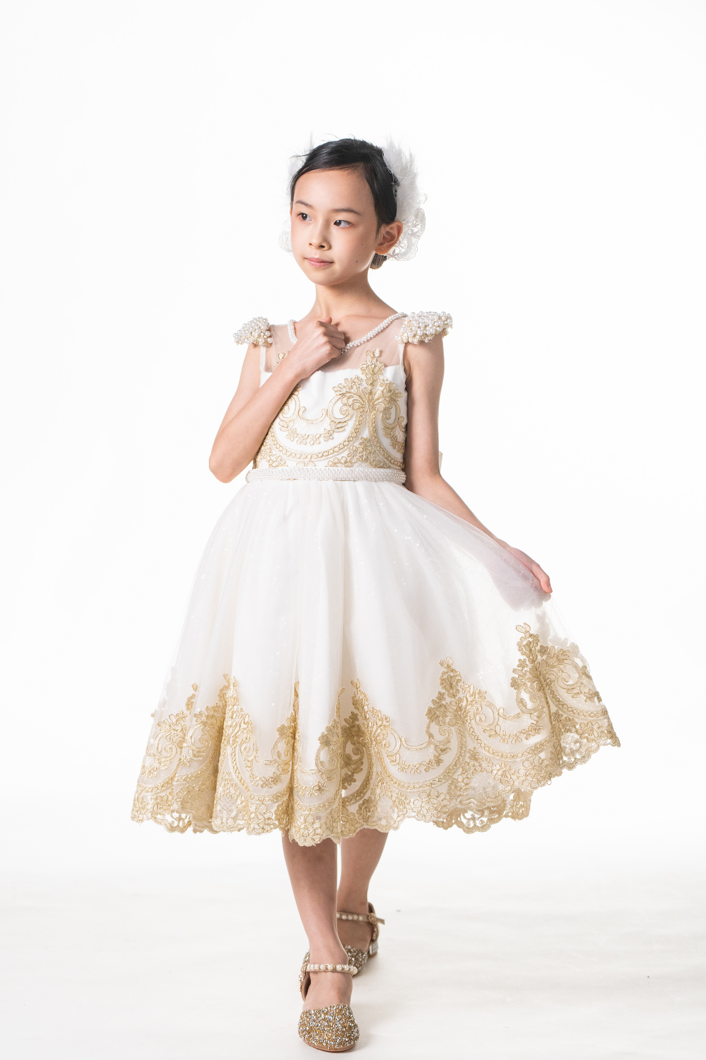 White Swan Gold Lace Dress