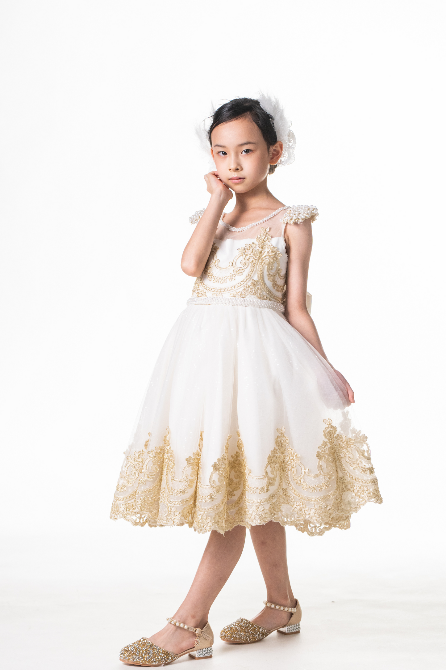 White Swan Gold Lace Dress