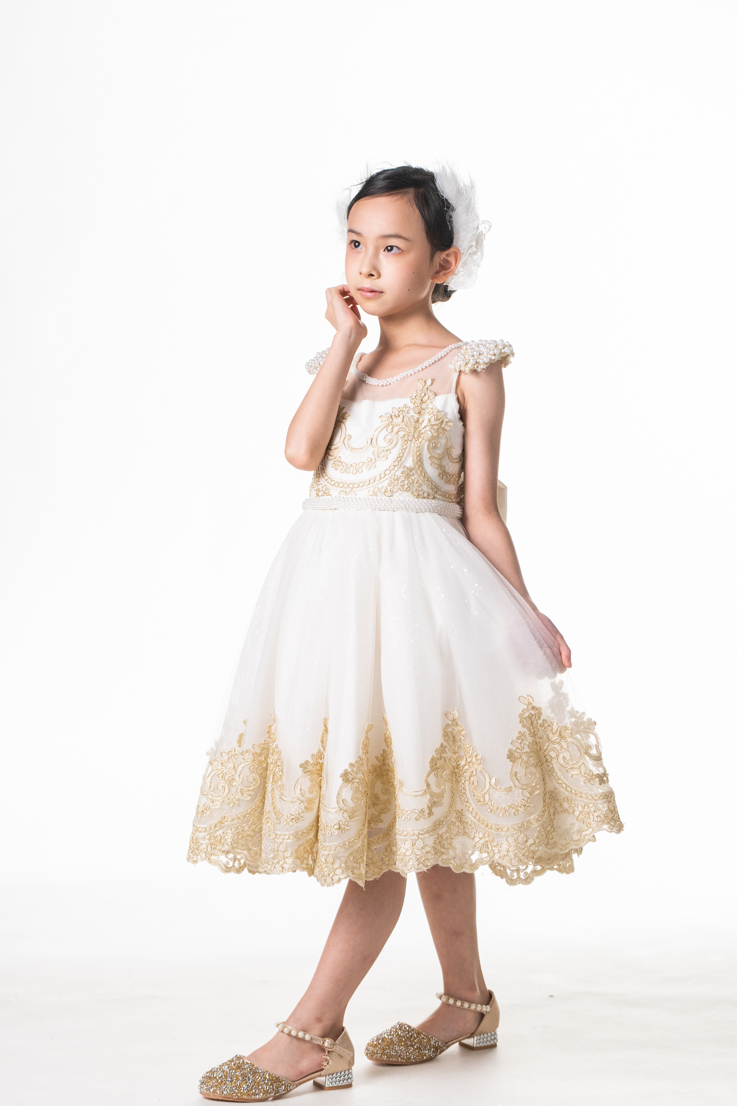 White Swan Gold Lace Dress