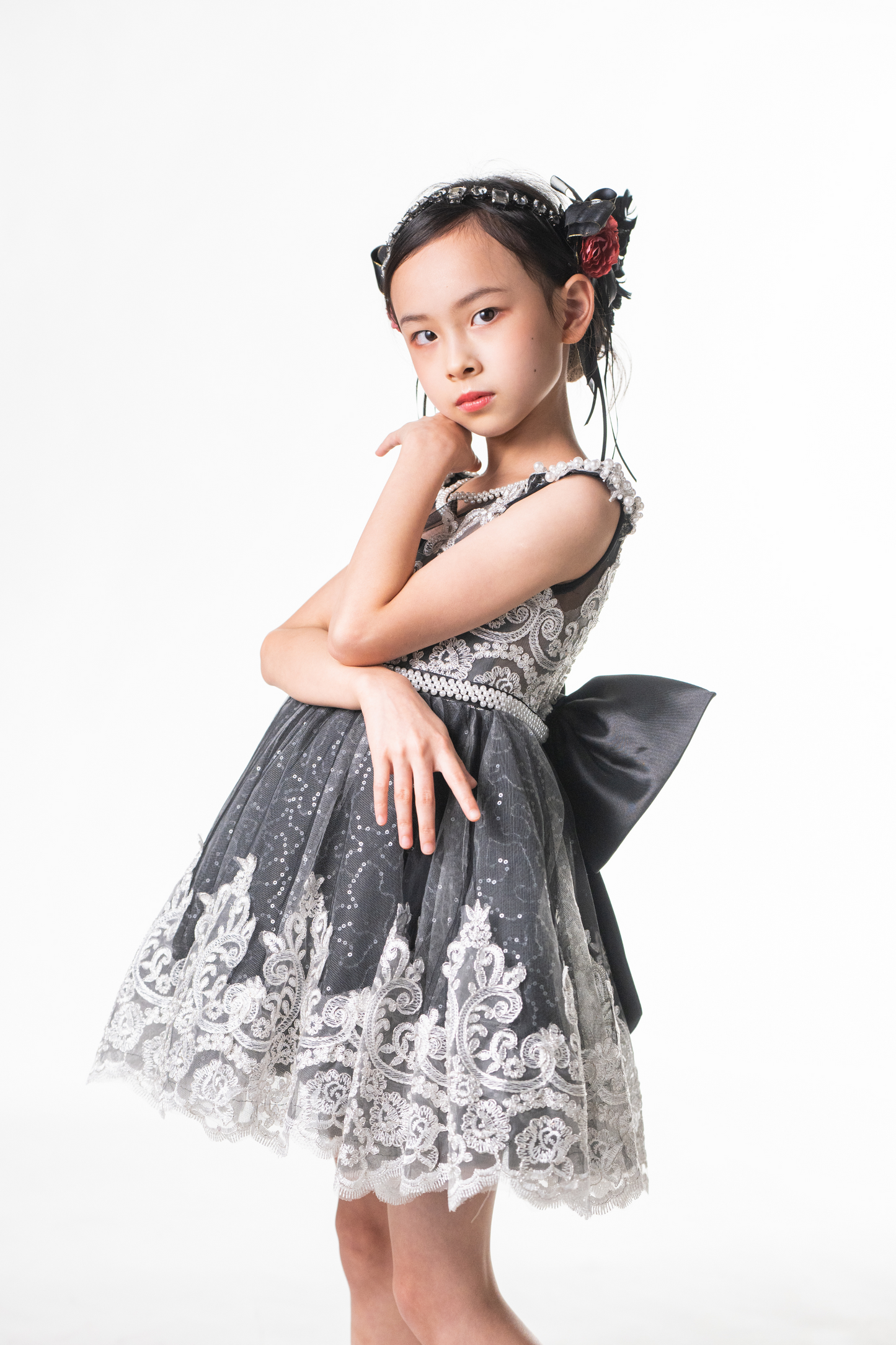 Black Swan - Black & Silver Lace Dress