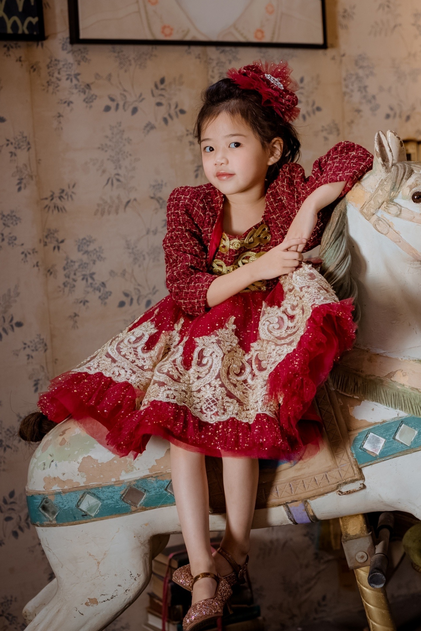 Wine Red Nutcracker Set (Dress + Jacket)