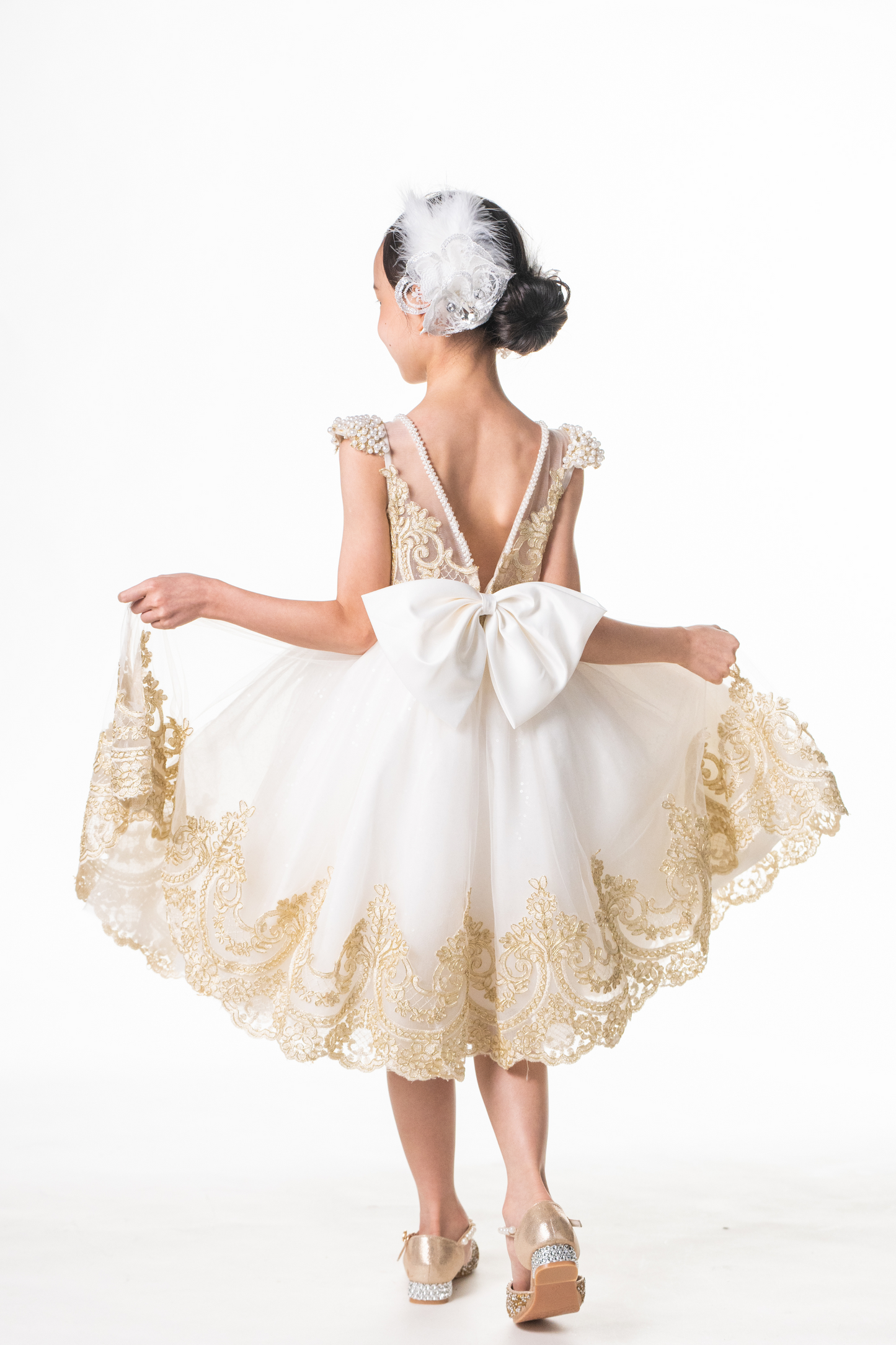White Swan Gold Lace Dress
