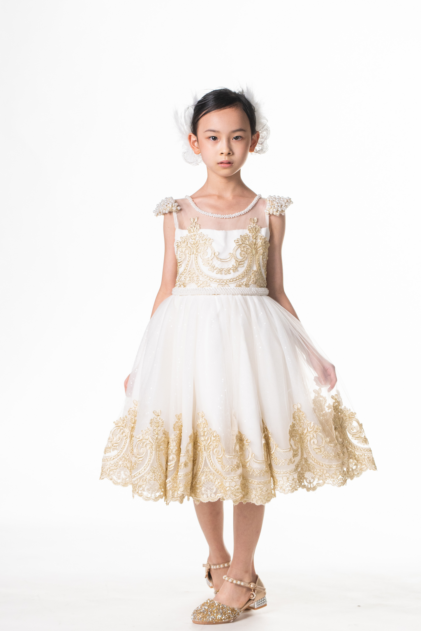 White Swan Gold Lace Dress