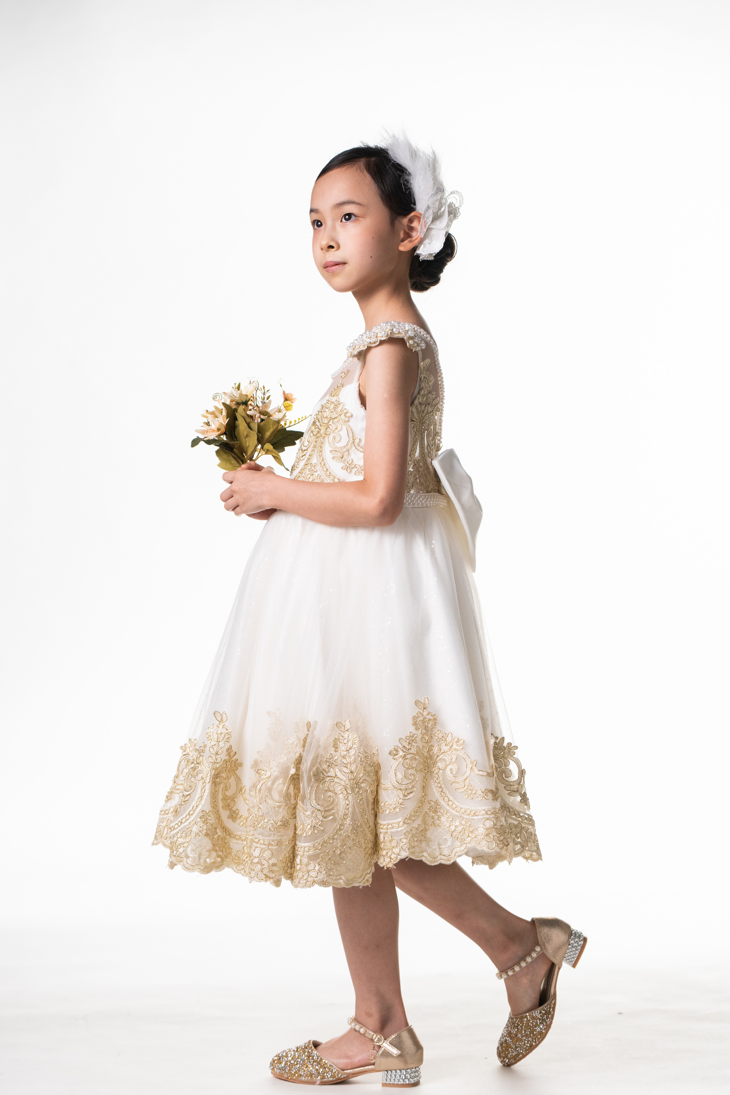 White Swan Gold Lace Dress