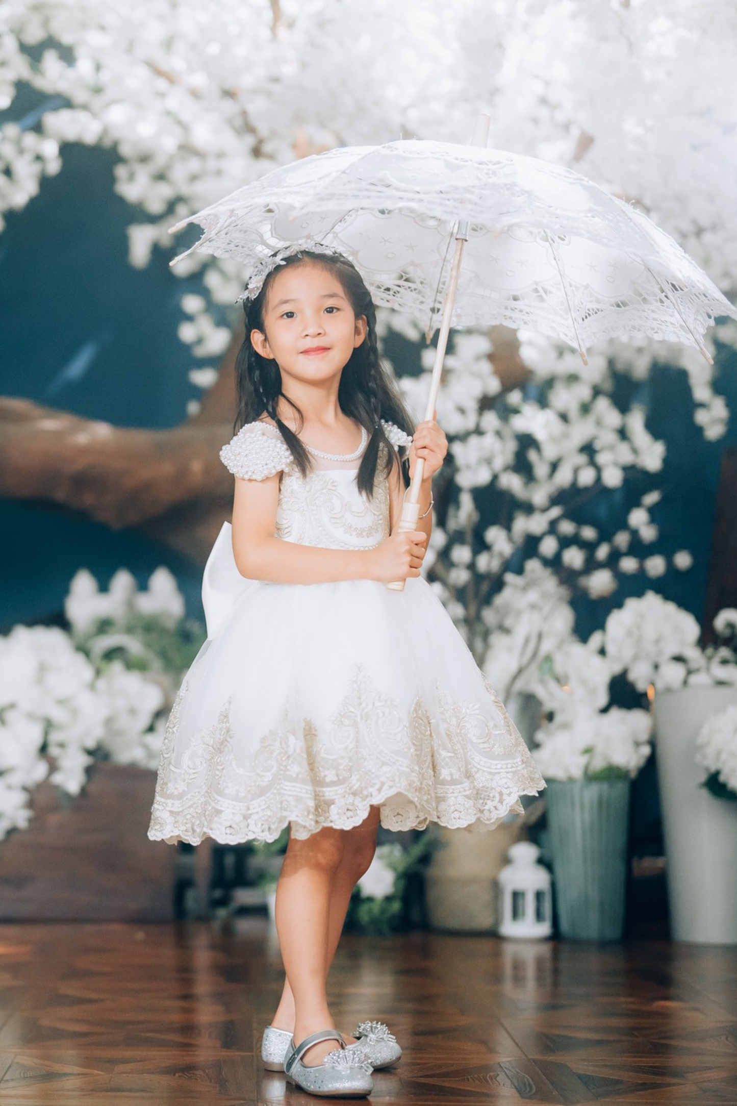 White Swan Gold Lace Dress