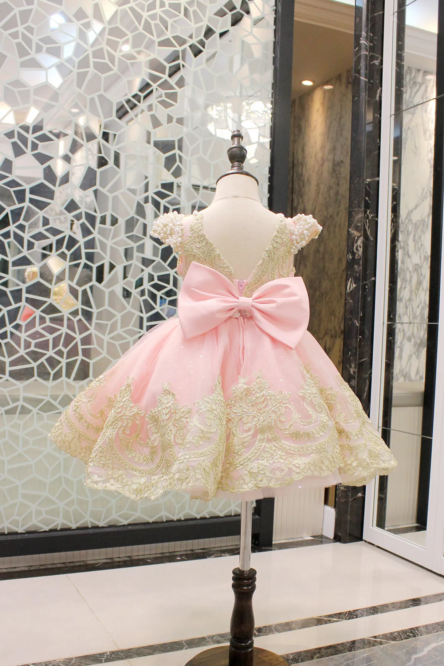 Pink Swan Rococo Gold Lace Dress