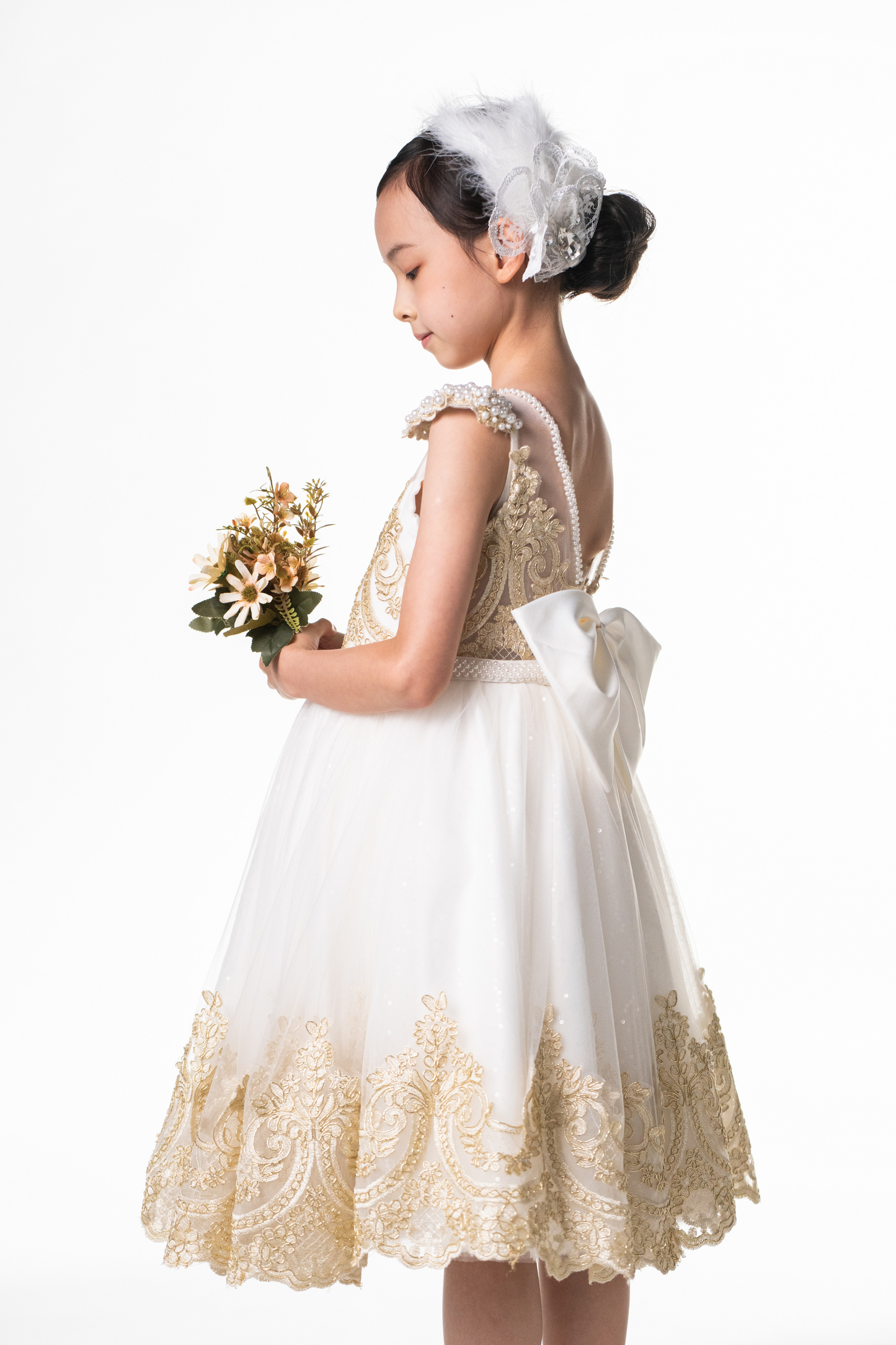White Swan Gold Lace Dress