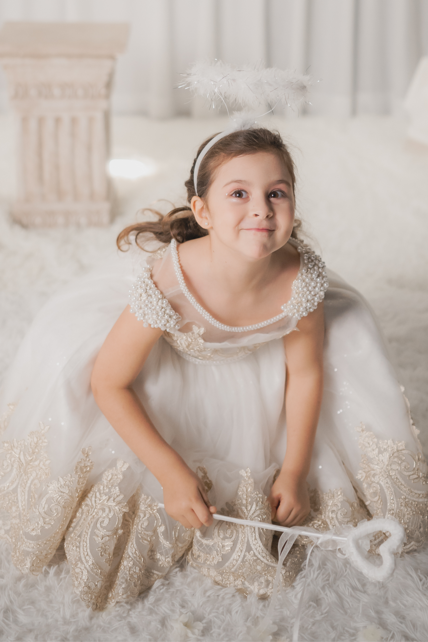 White Swan Gold Lace Dress