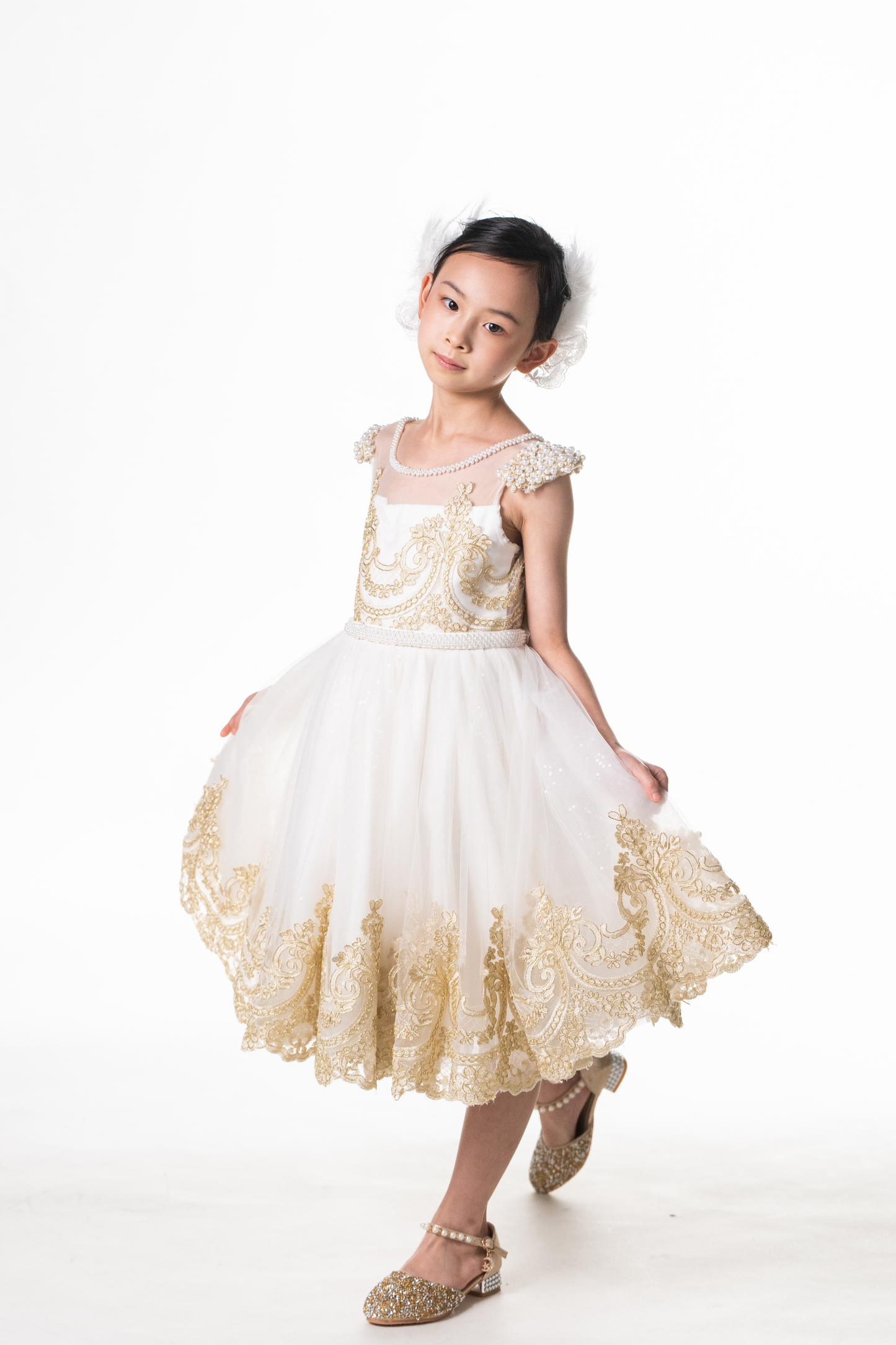 White Swan Gold Lace Dress