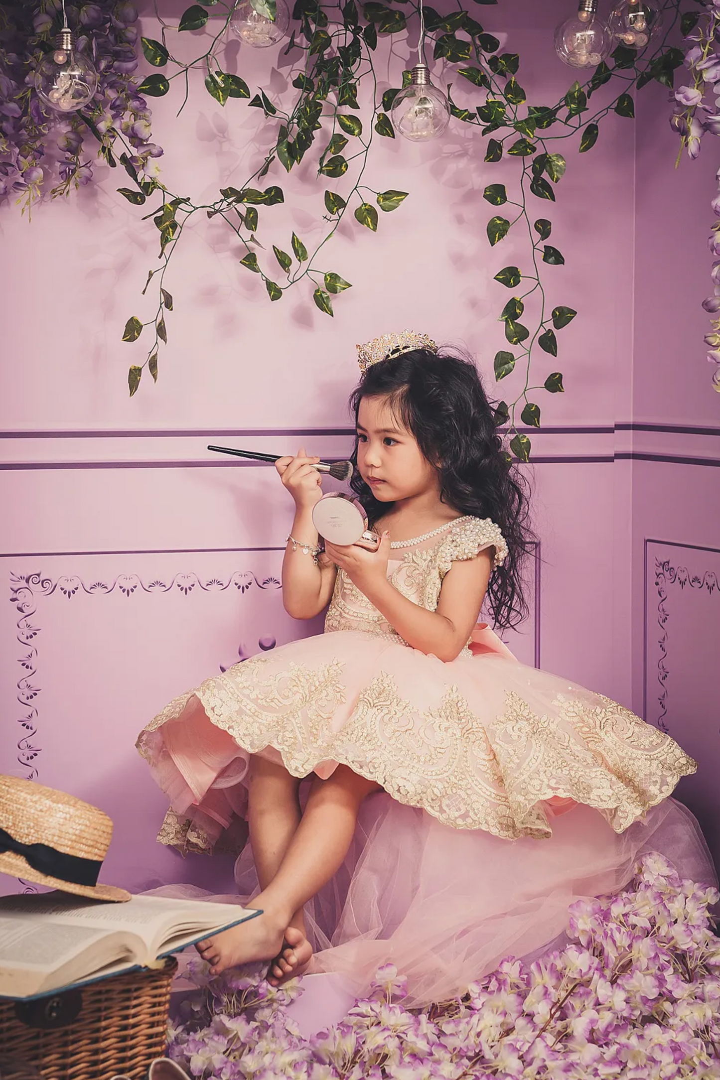 Pink Swan Rococo Gold Lace Dress