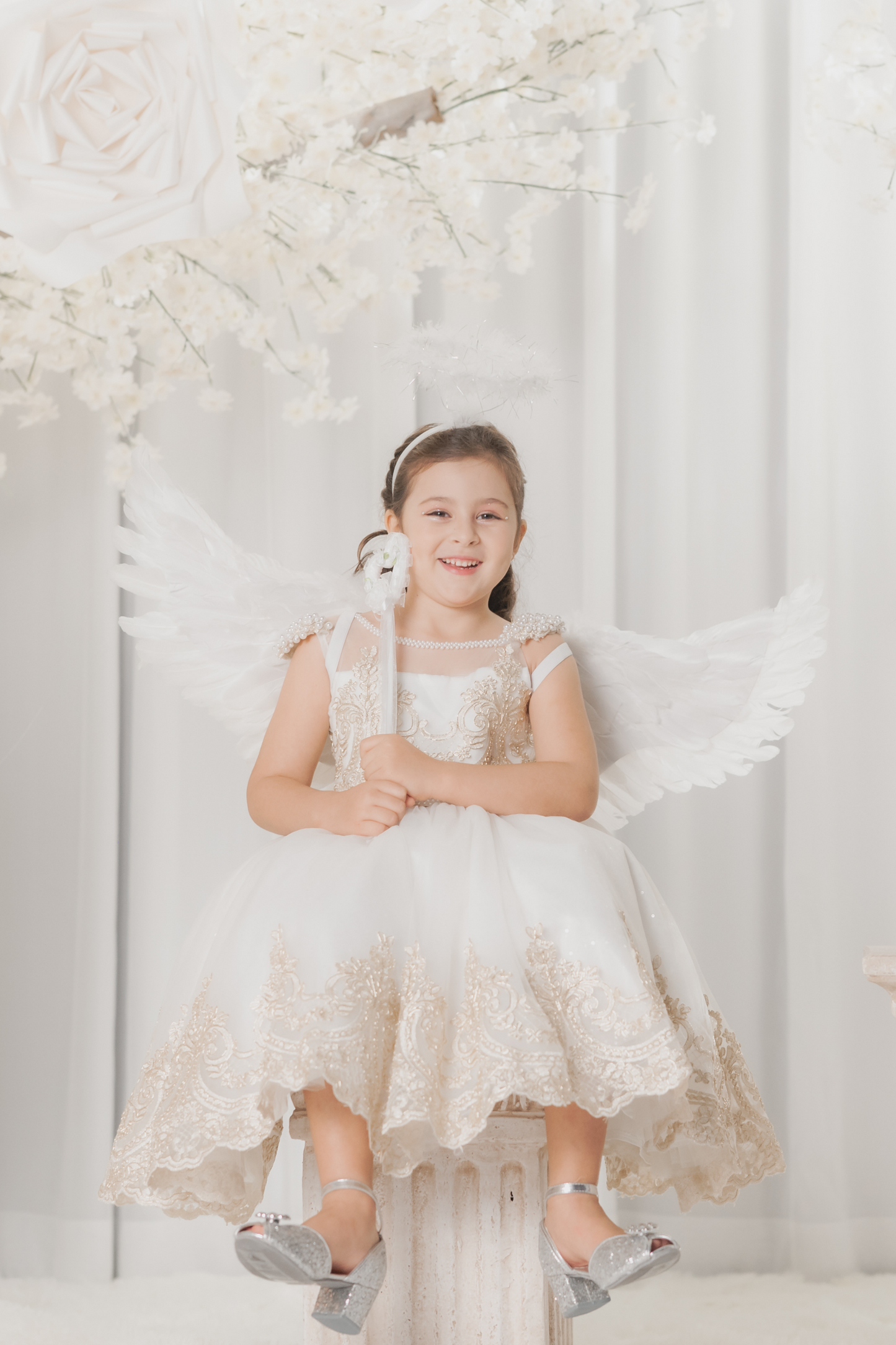 White Swan Gold Lace Dress