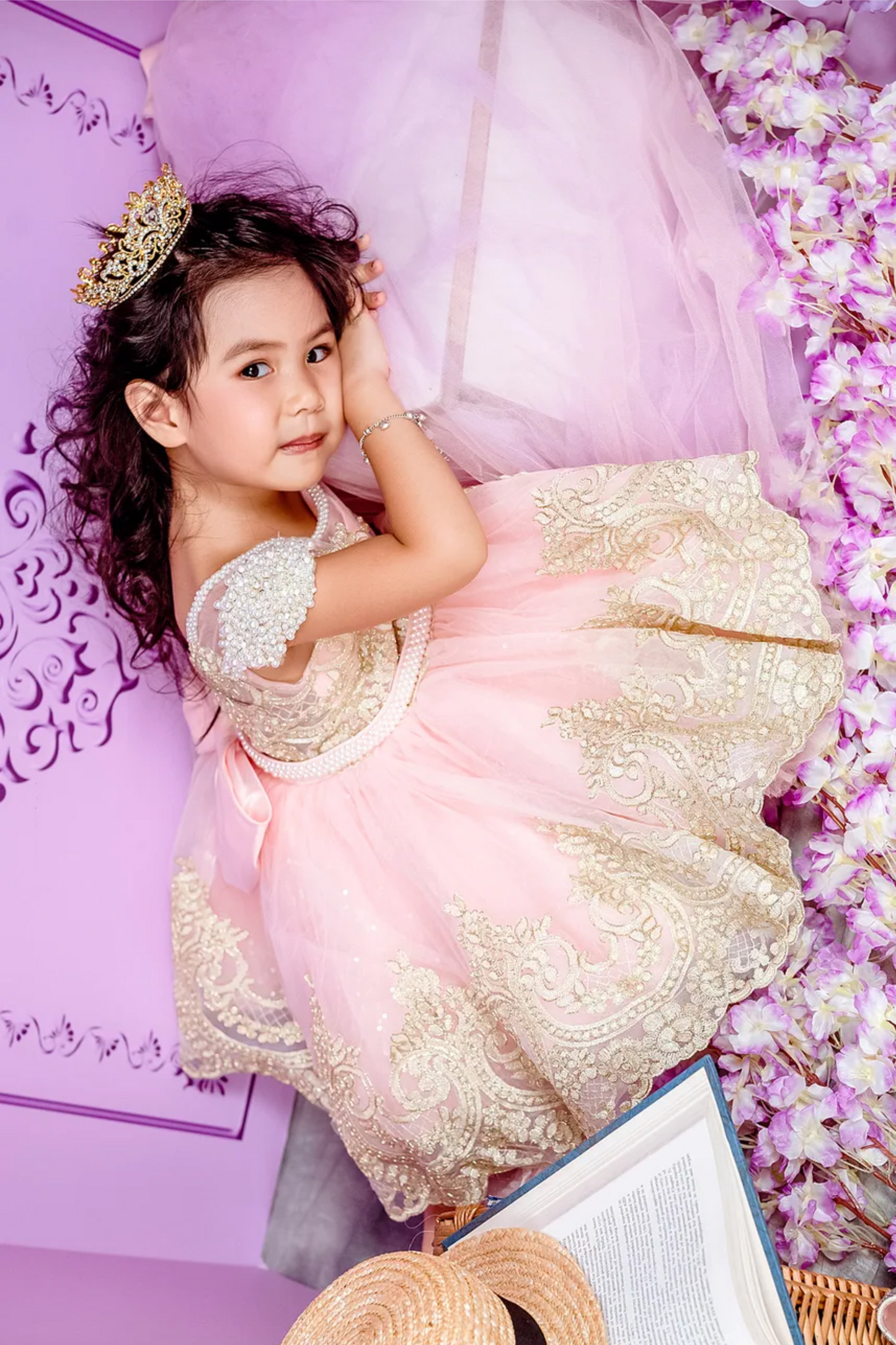 Pink Swan Rococo Gold Lace Dress