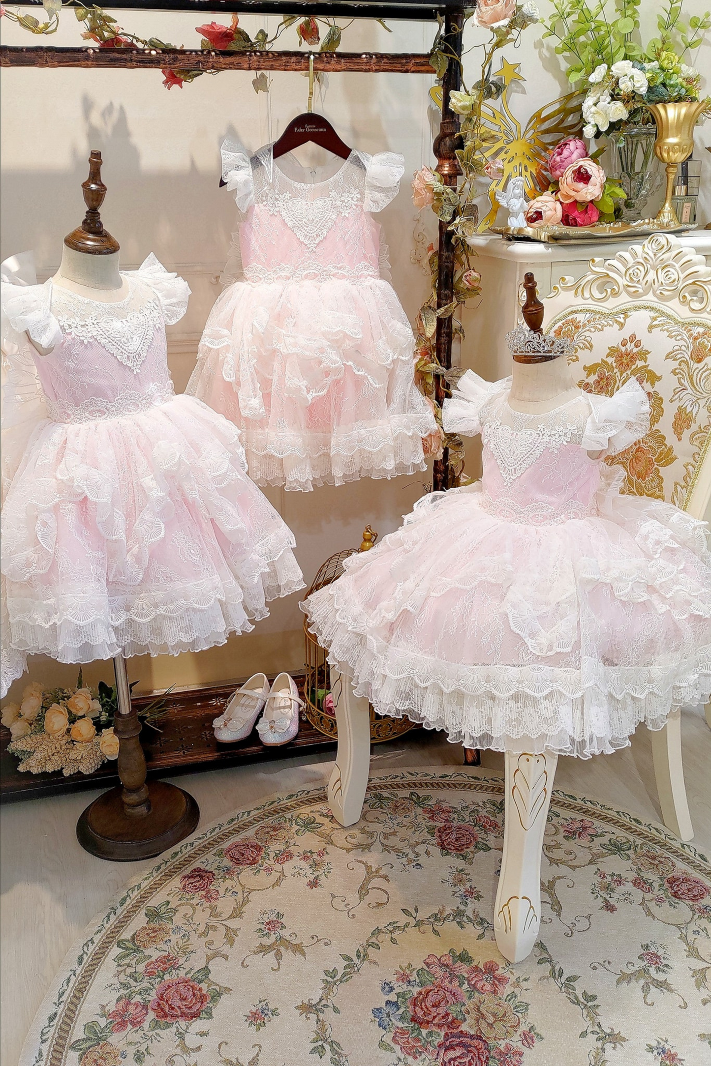 Winged Cupid Angel Lace Dress (Pink)