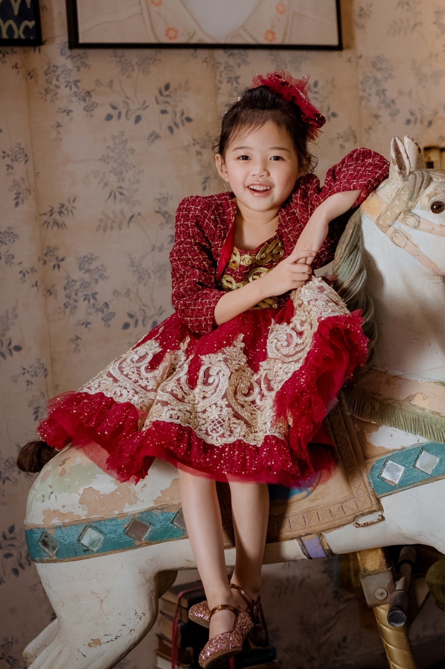 Wine Red Nutcracker Set (Dress + Jacket)