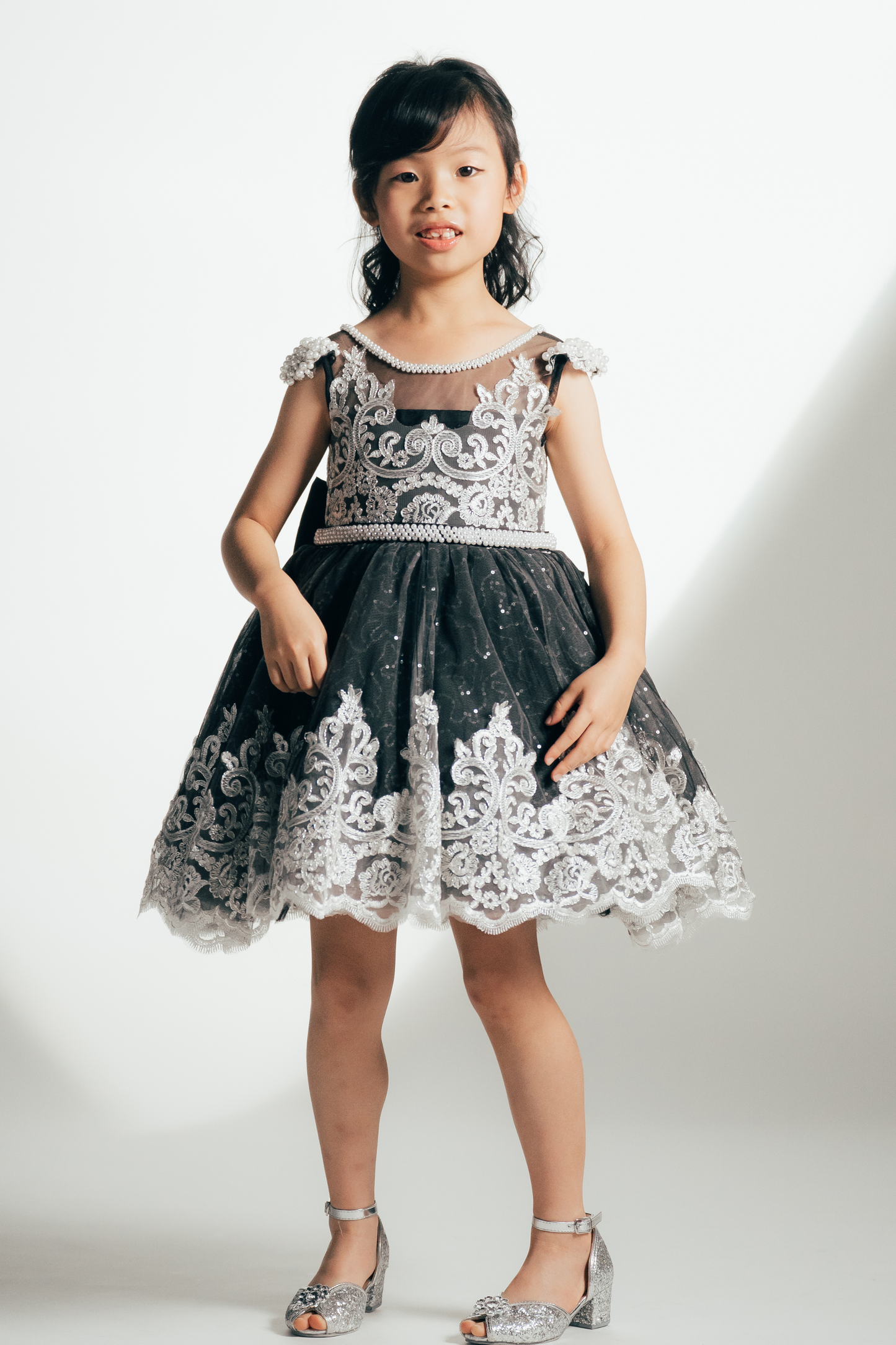 Black Swan - Black & Silver Lace Dress