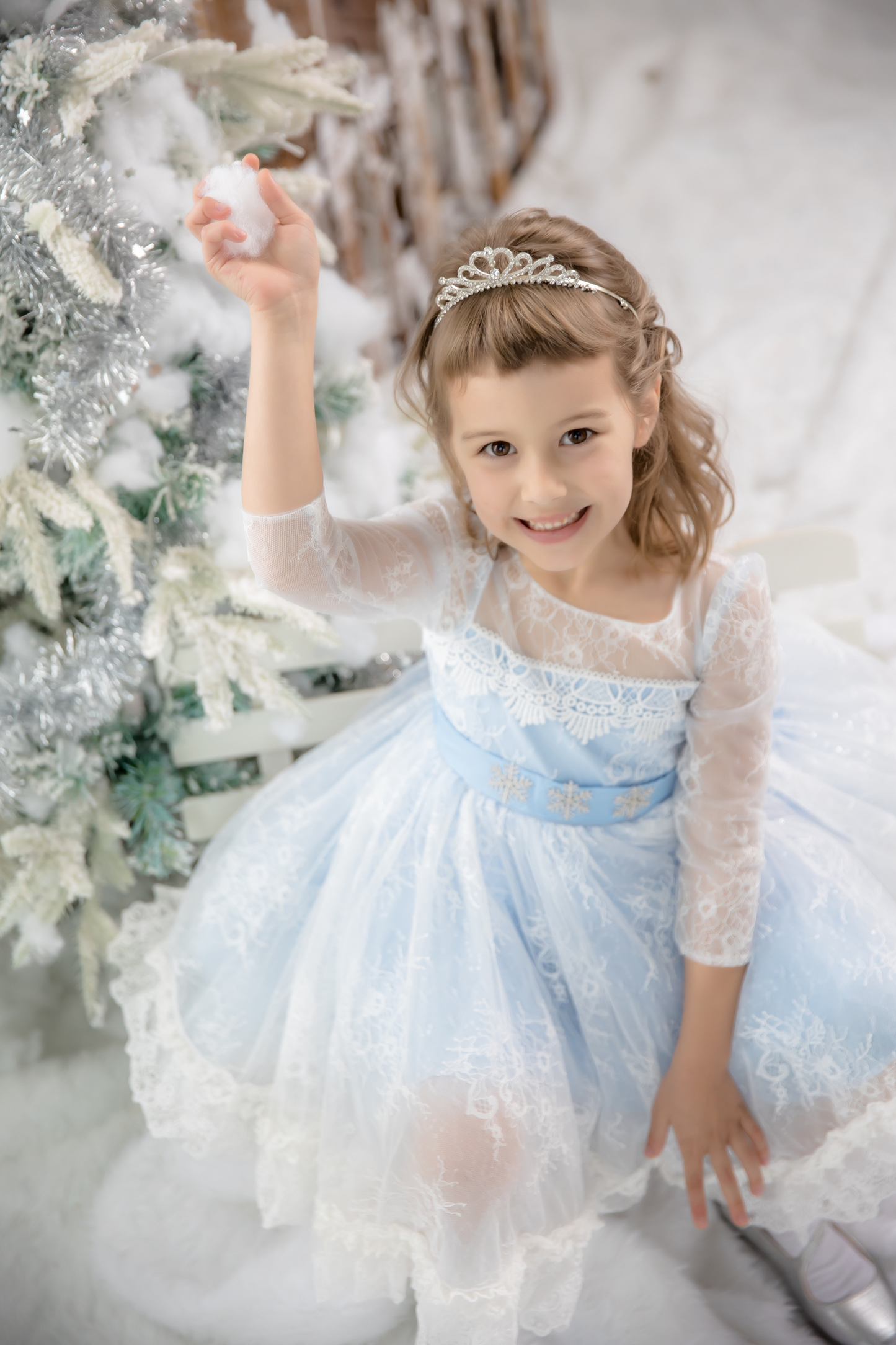 Elsa Long Sleeves Lace Dress (Blue/ Pink/ White)
