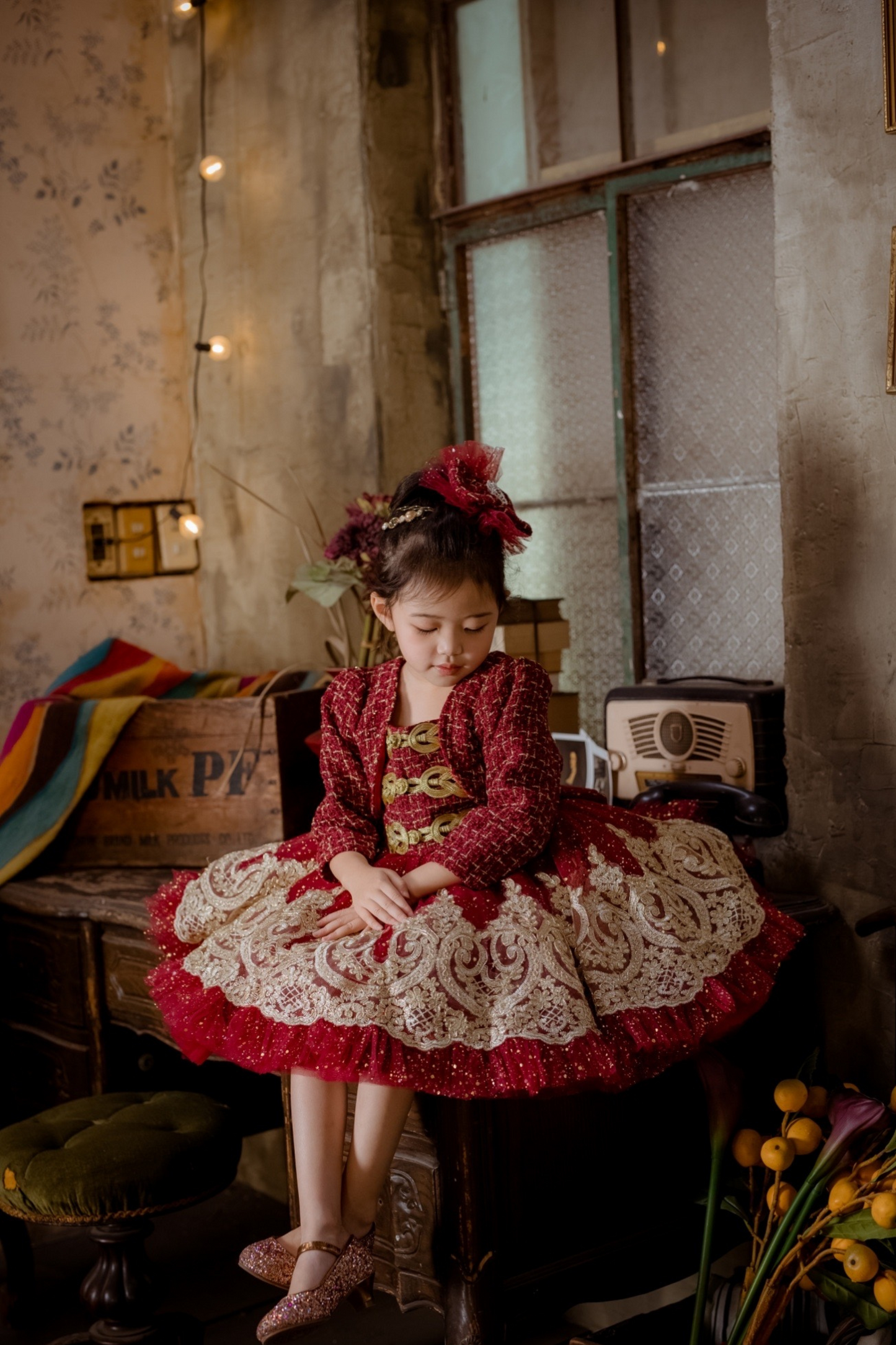 Wine Red Nutcracker Set (Dress + Jacket)