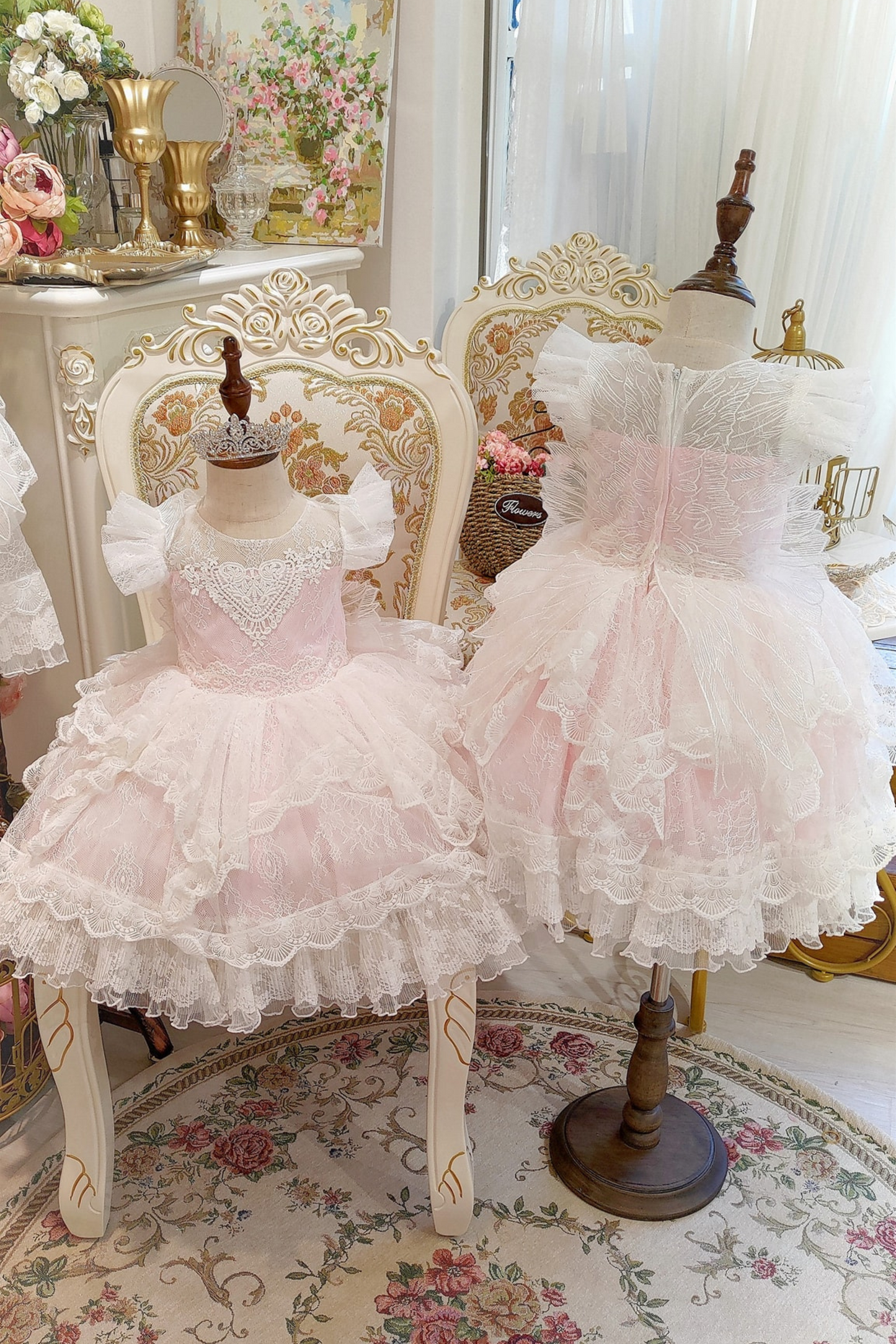 Winged Cupid Angel Lace Dress (Pink)