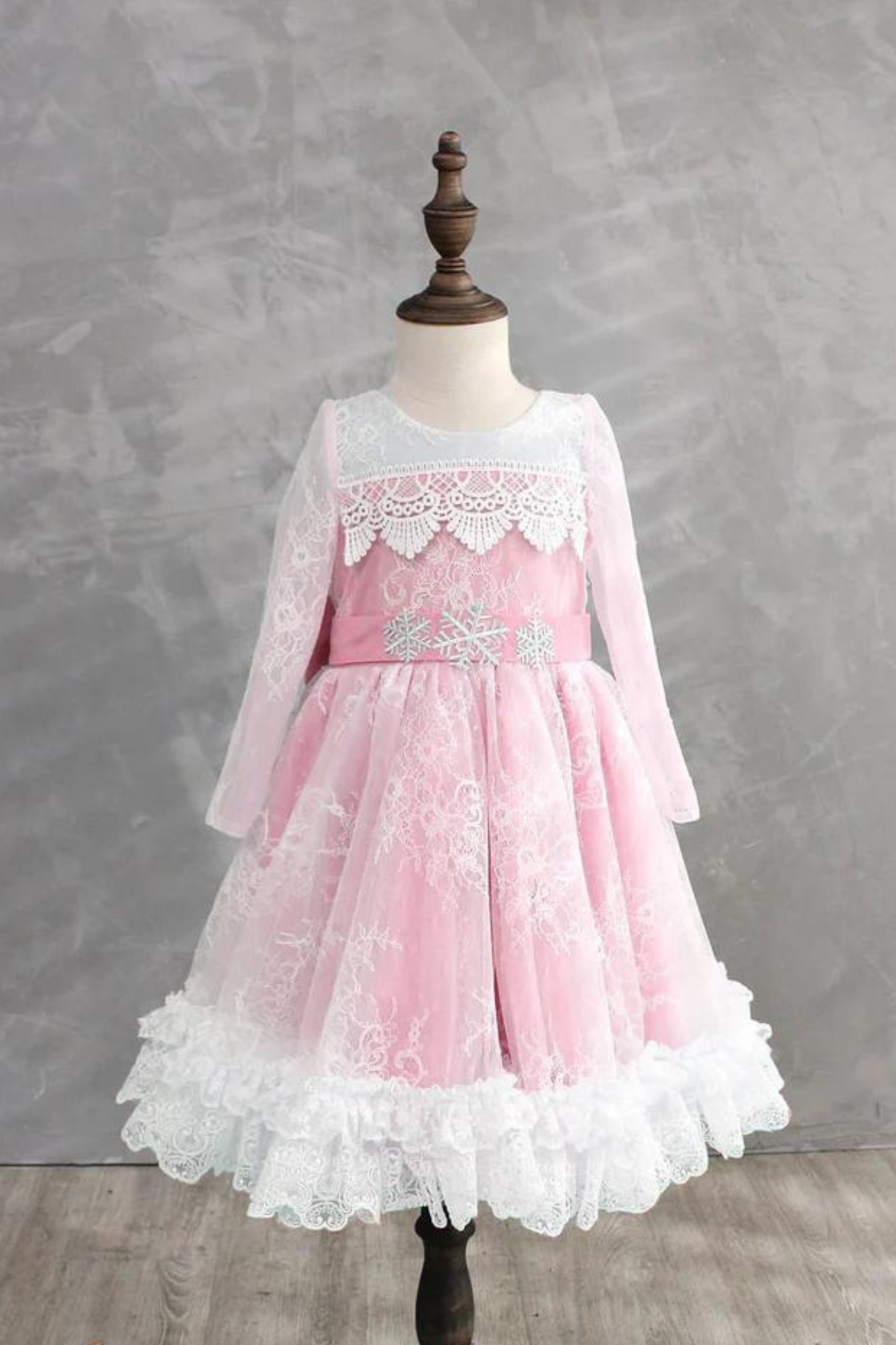 Elsa Long Sleeves Lace Dress (Blue/ Pink/ White)
