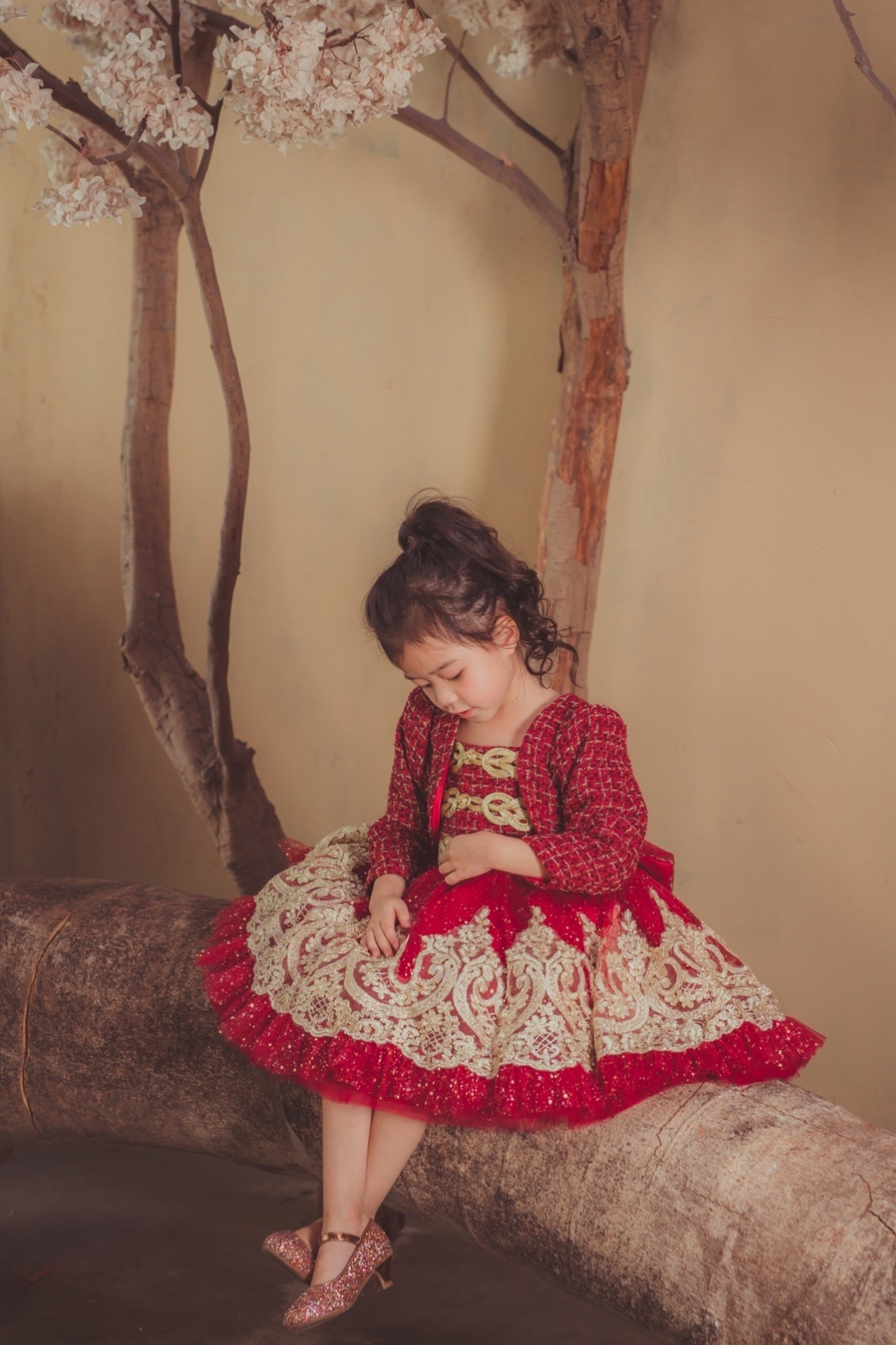 Wine Red Nutcracker Set (Dress + Jacket)