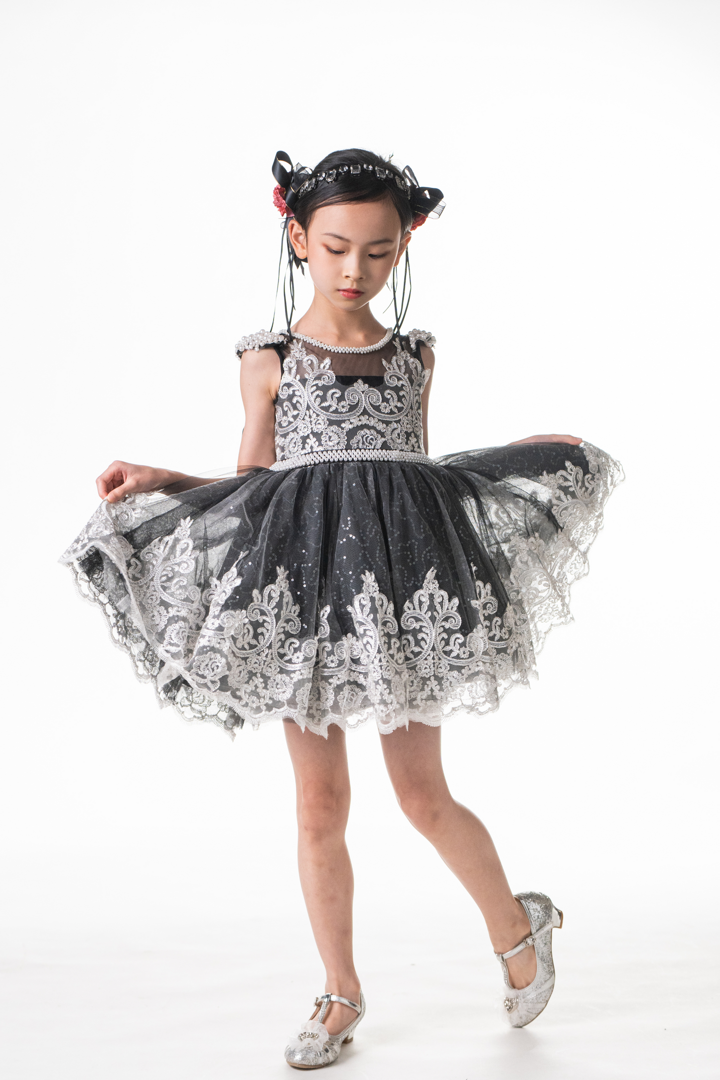 Black Swan - Black & Silver Lace Dress