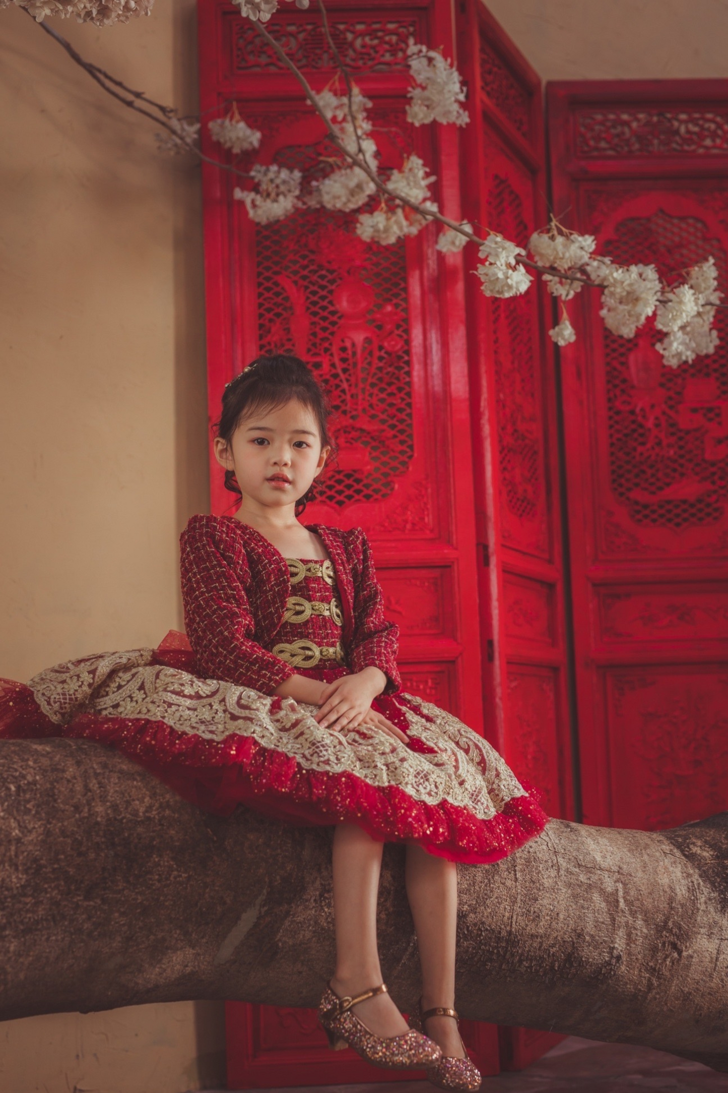 Wine Red Nutcracker Set (Dress + Jacket)
