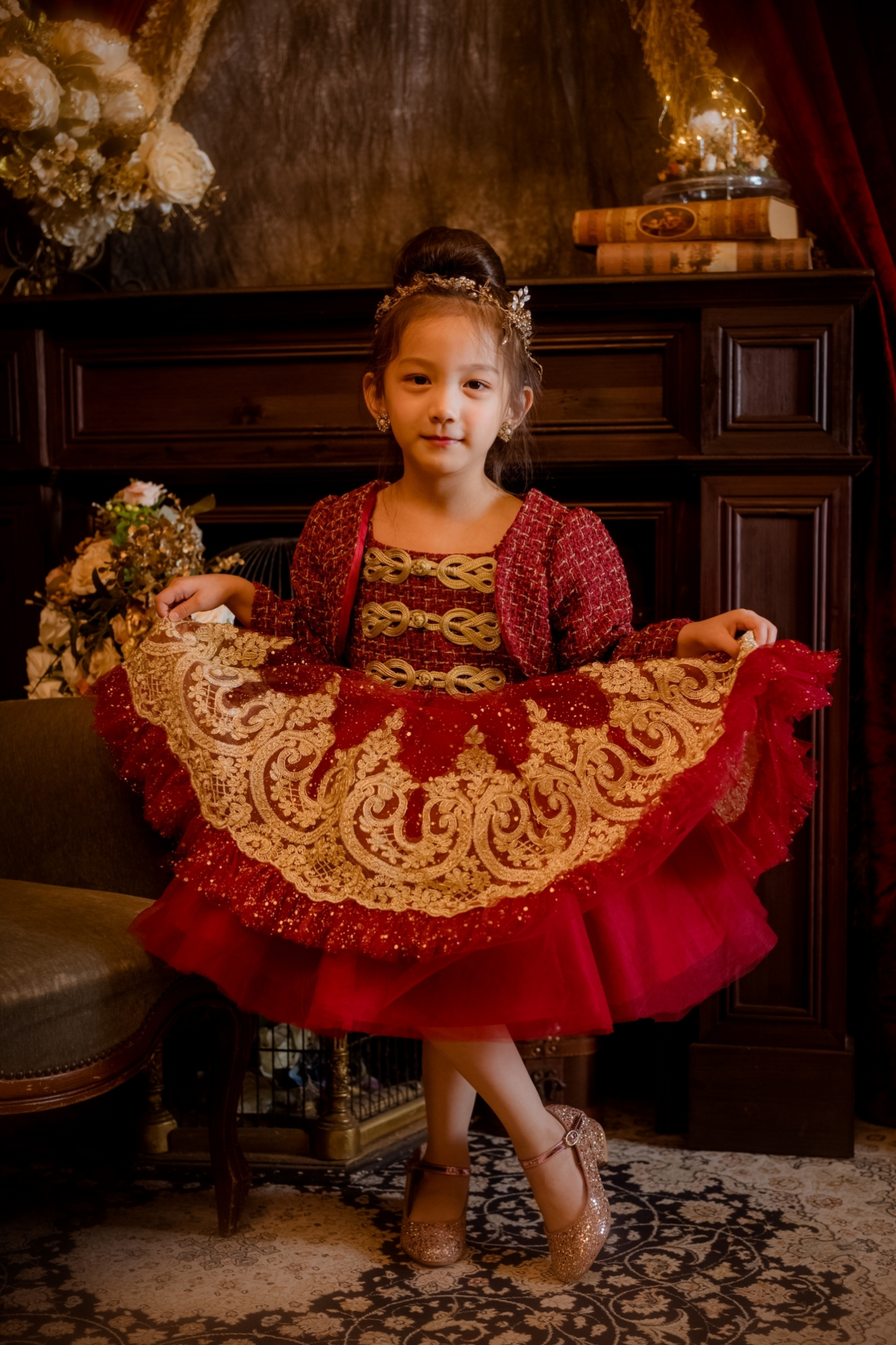 Wine Red Nutcracker Set (Dress + Jacket)