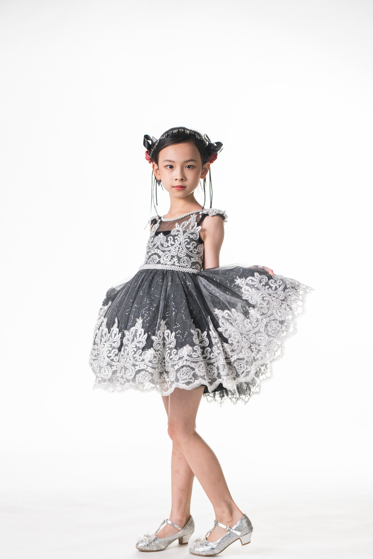 Black Swan - Black & Silver Lace Dress